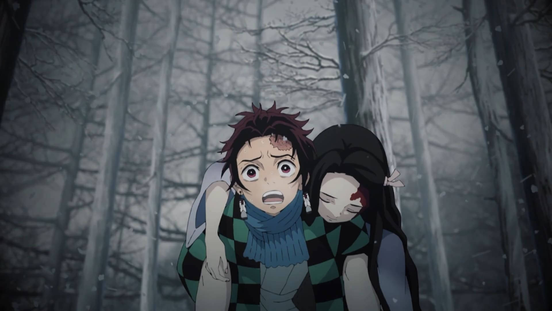Hình nền Demon Slayer của Kamado Tanjiro cõng Nezuko bị thương. — Thanh gươm diệt quỷ 4K GIF Hình nền