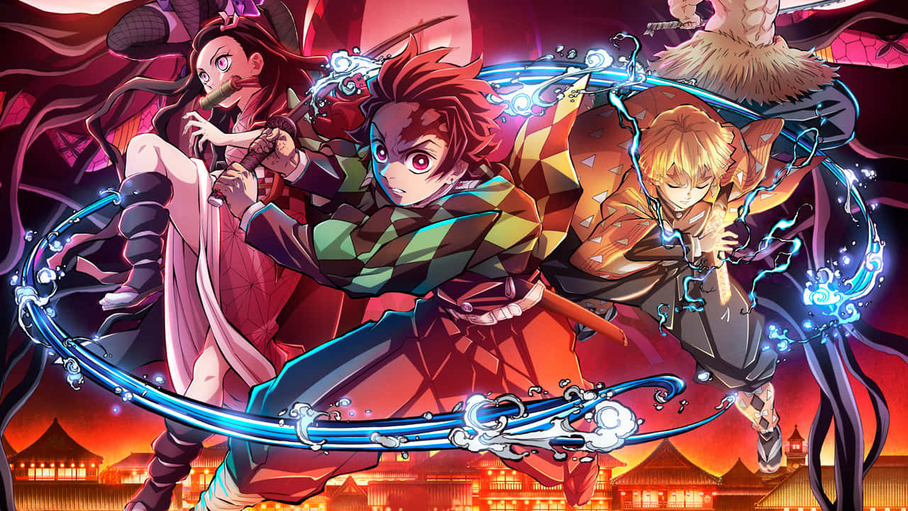 "Tanjiro Kamado cầm kiếm Nhật Linh để tiêu diệt quỷ trong Demon Slayer: Kimetsu no Yaiba" Hình nền