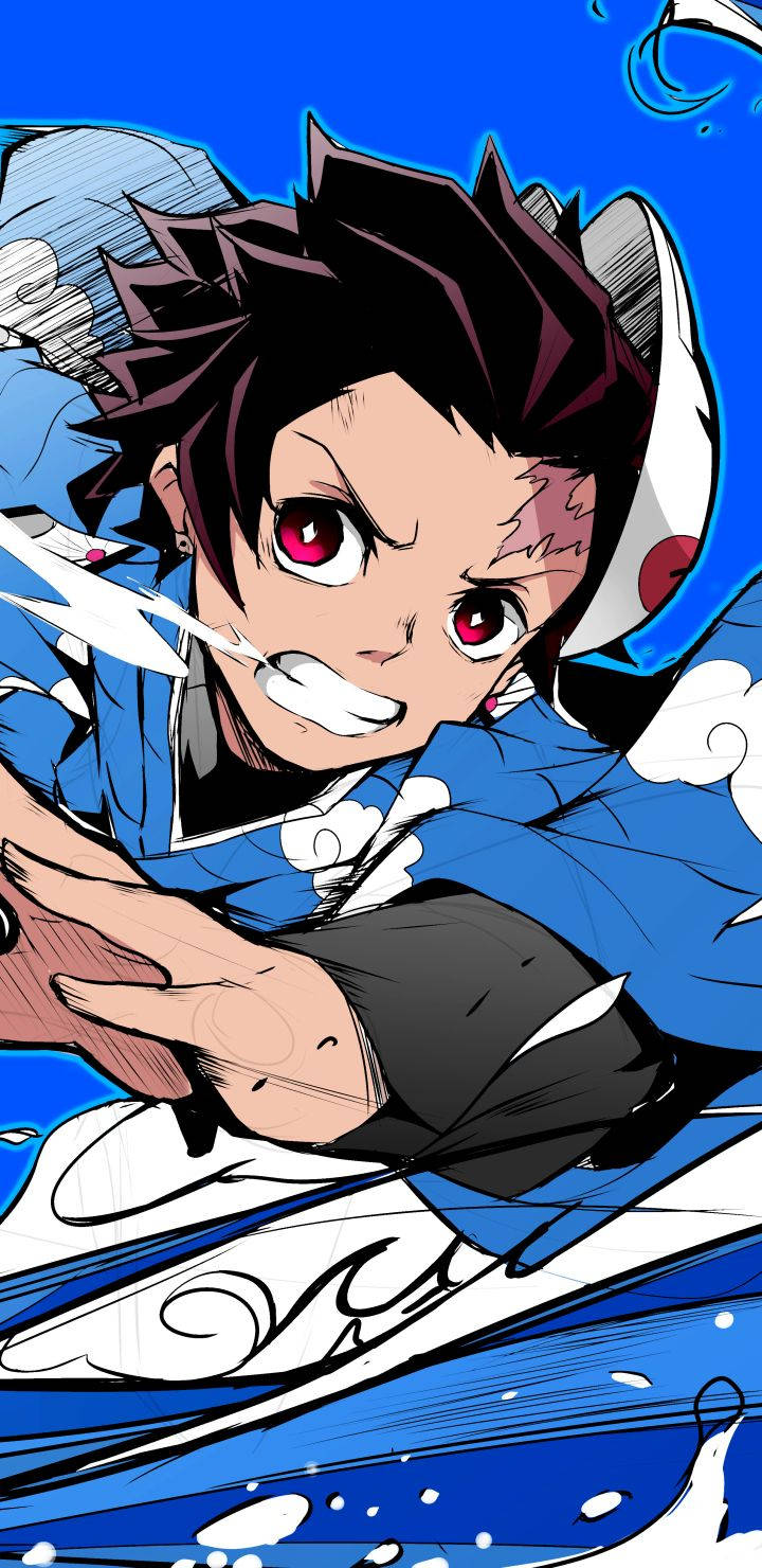 Tanjiro Sóng Xanh Demon Slayer iPhone Hình nền
