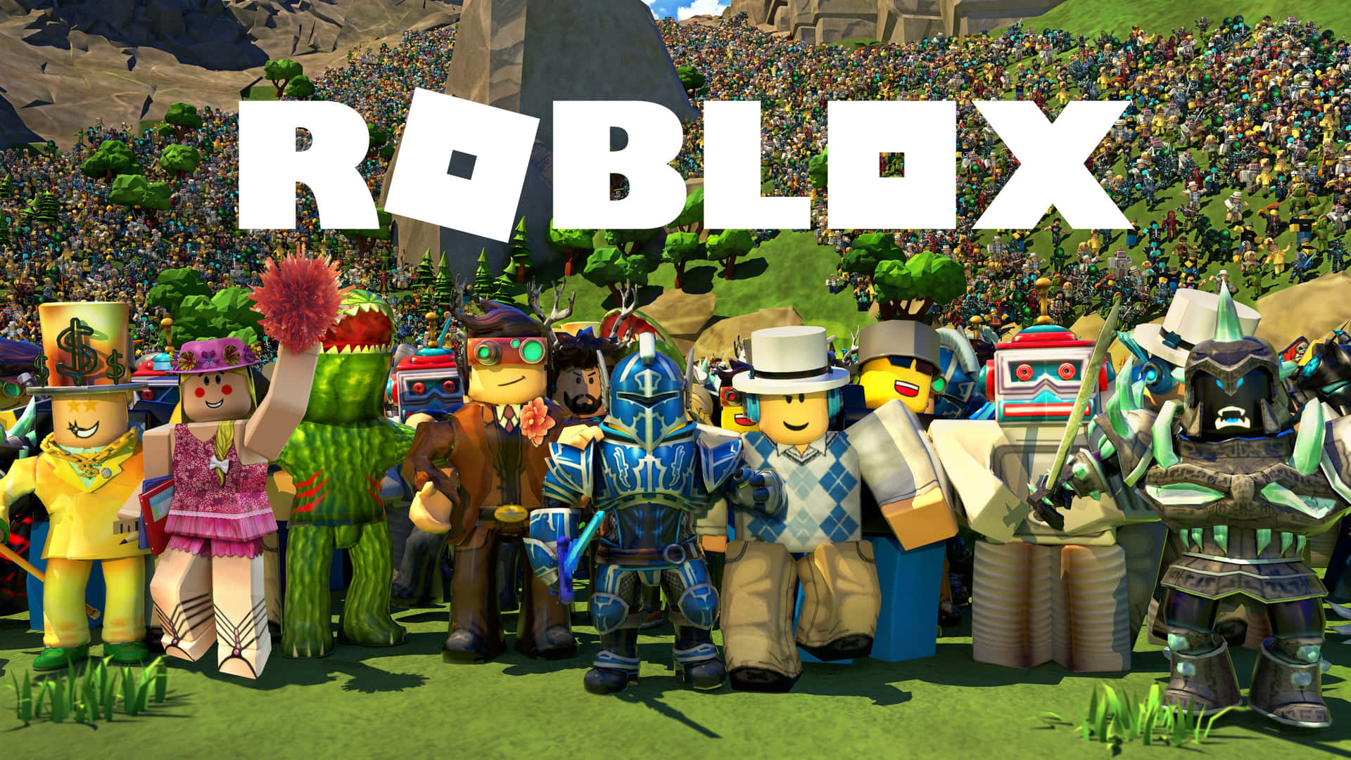 Tên Logo Roblox Phía Trên Các Nhân Vật Hình nền