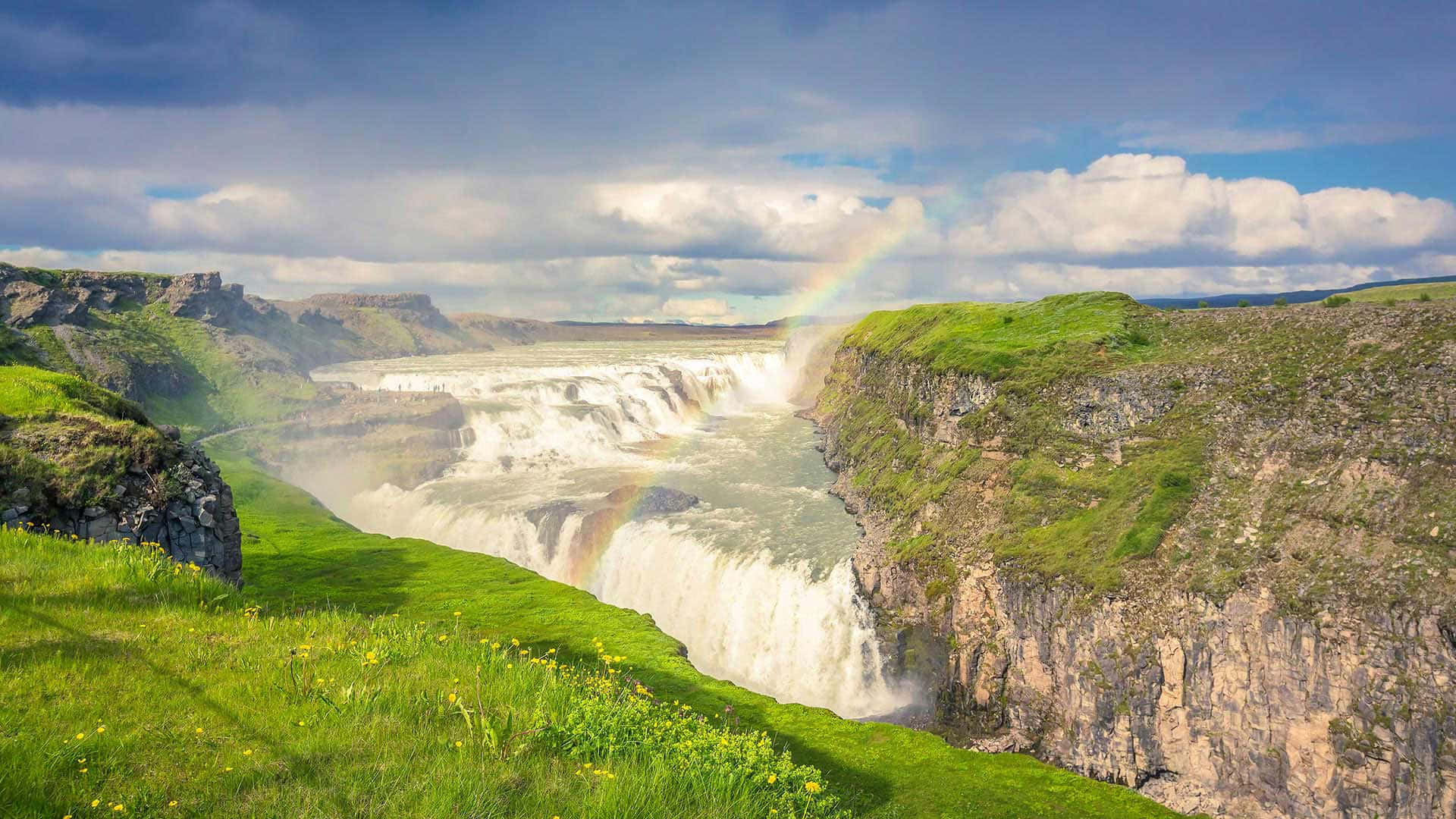 Thác Gullfoss ở Tây Nam Iceland Chụp Góc Rộng Hình nền
