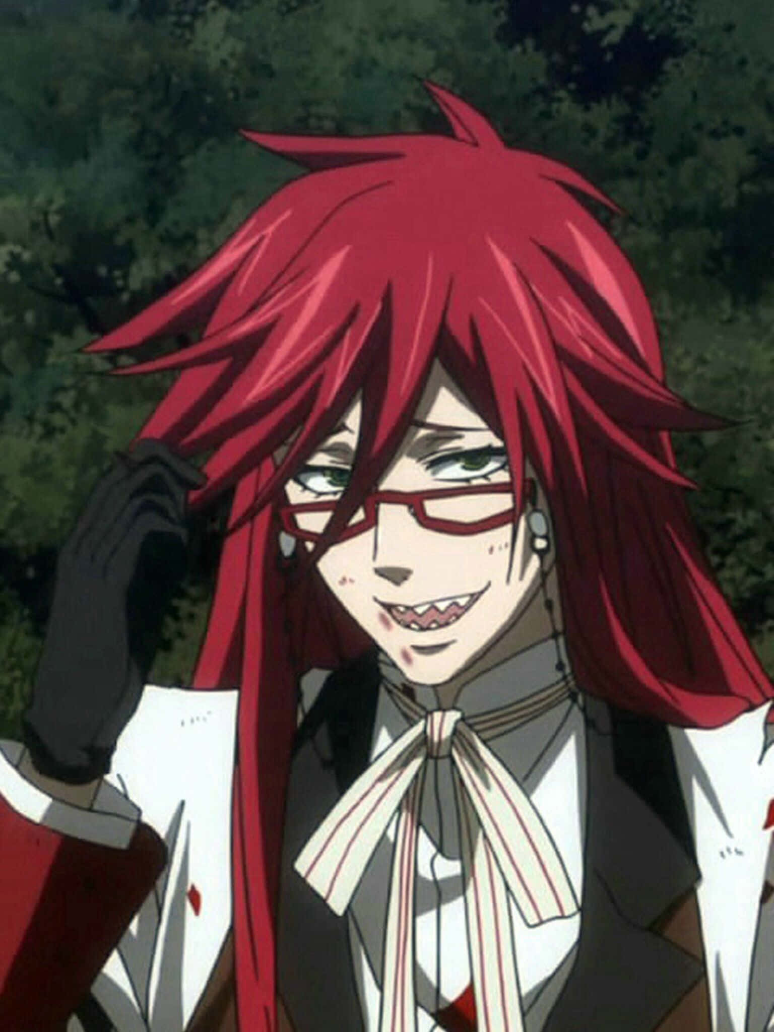 Thần Chết hào nhoáng, Grell Sutcliff trên nền đỏ. Hình nền