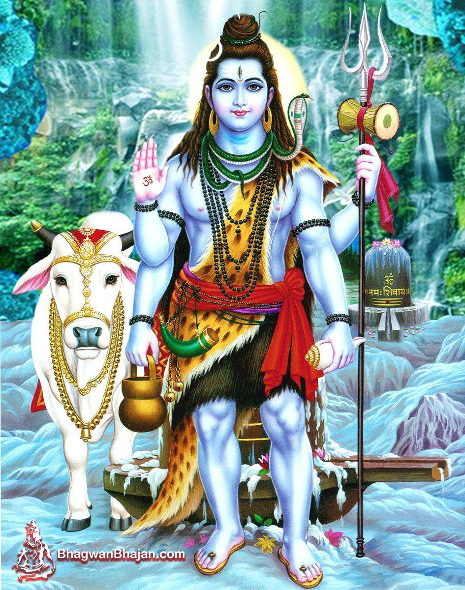 Thần Shiv Shankar uy nghi bên thác nước hùng vĩ HD Wallpaper Hình nền