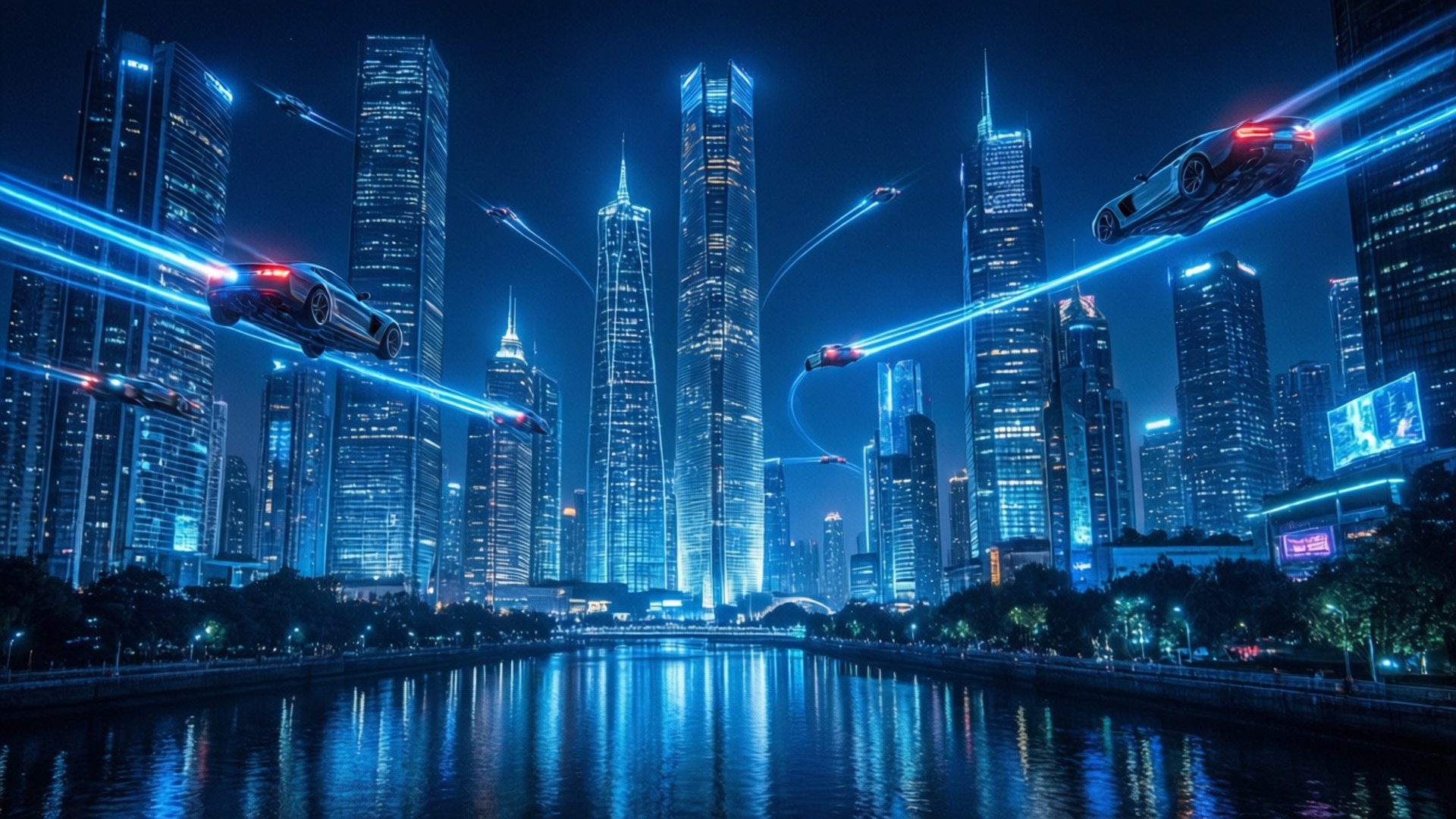Thành phố Cyber Xanh Neon Hình nền