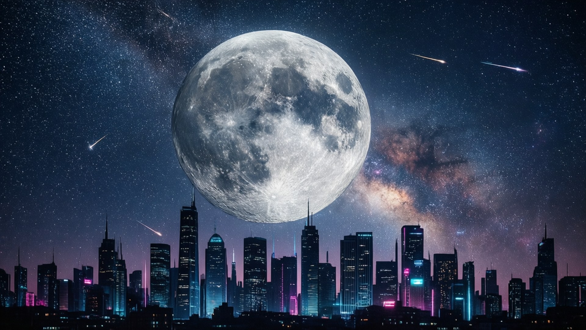 Thành phố Cyberpunk dưới trăng Hình nền