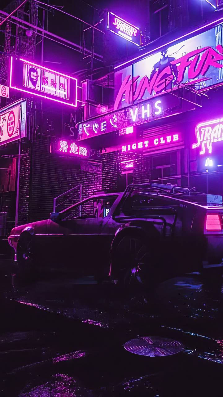 Thành phố đêm Retro Cyberpunk 2077 iPhone Hình nền