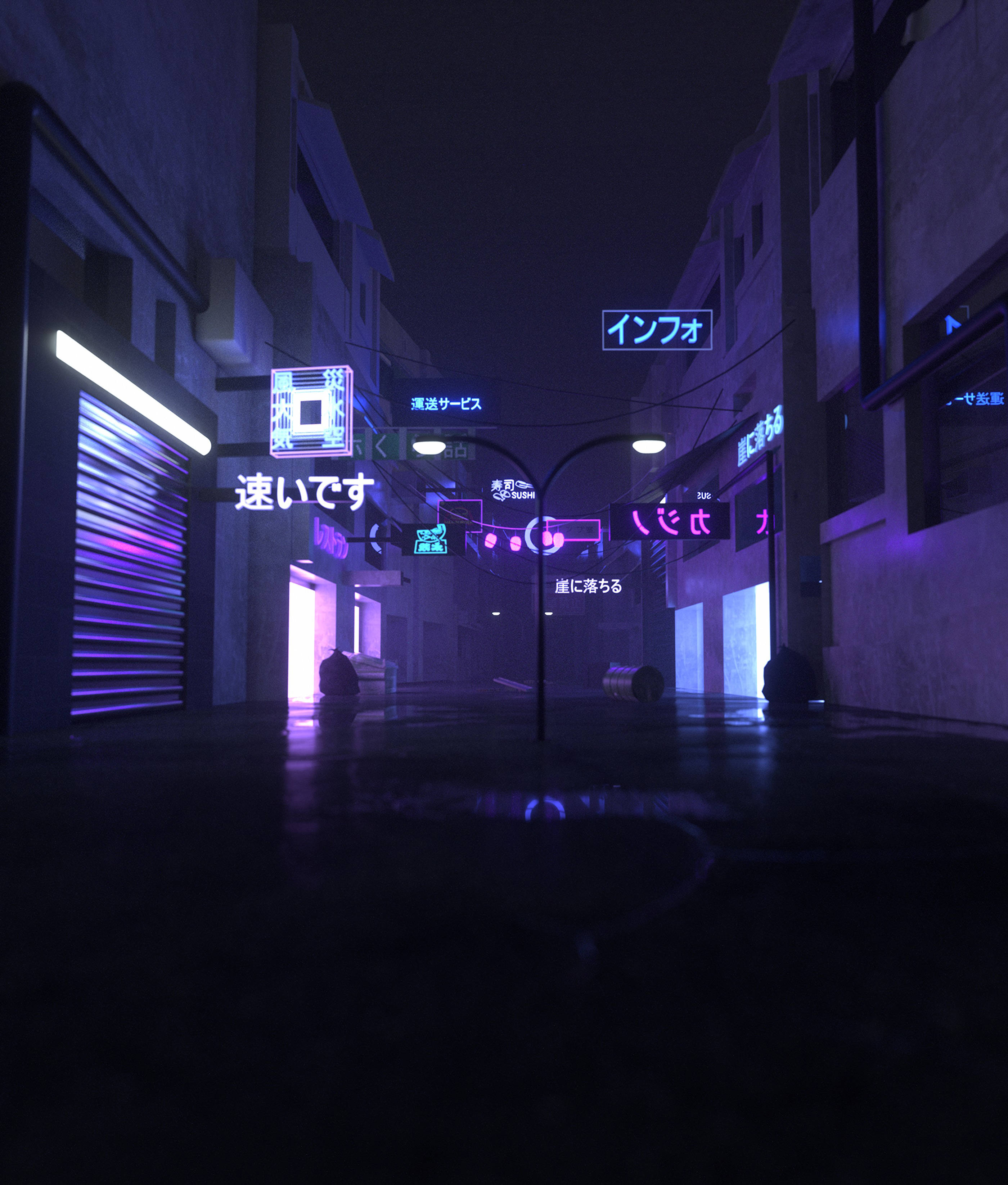 Hẻm Nhật Bản Phố Đèn Neon Hình nền