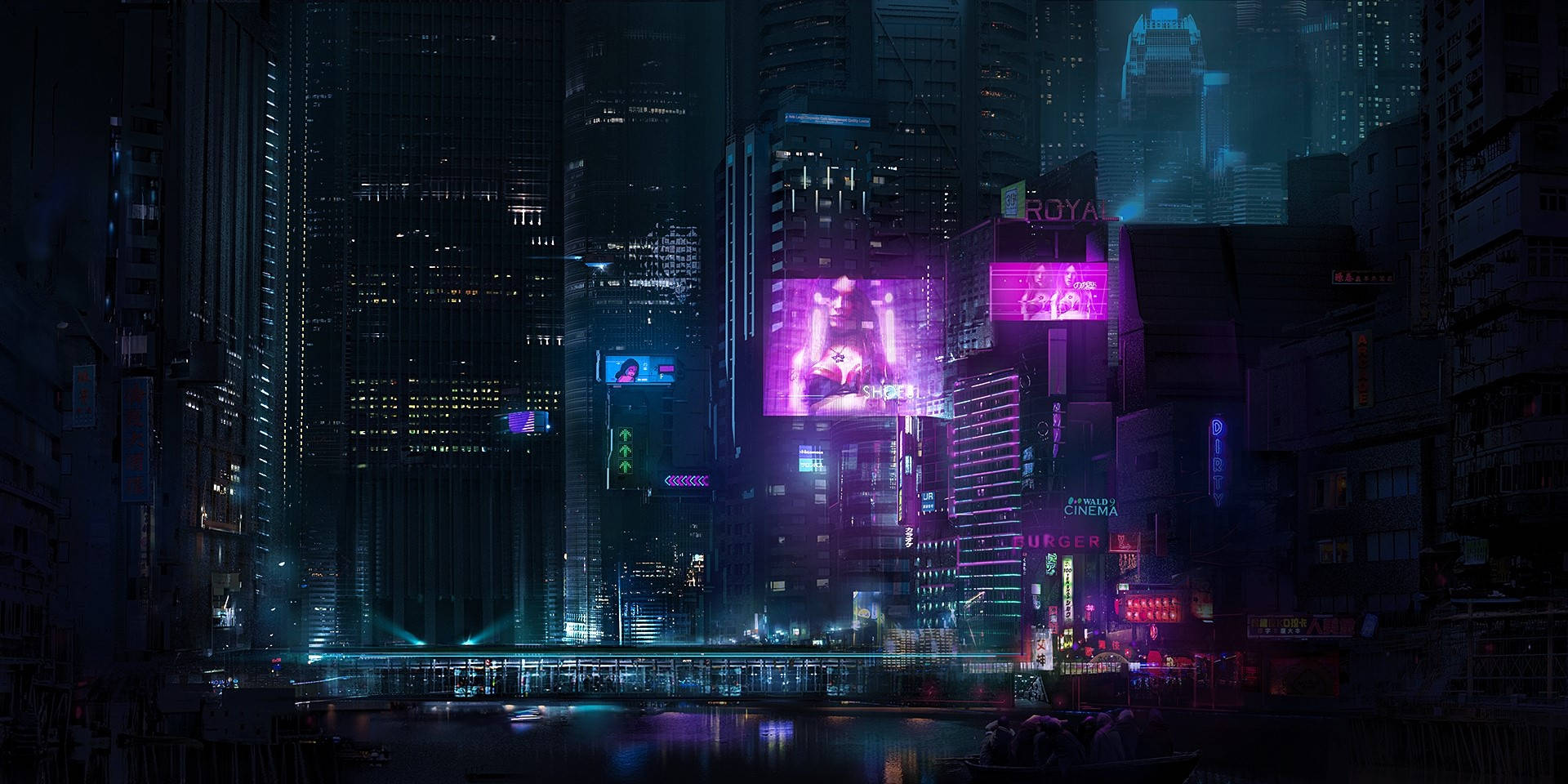 Thành phố Neon Tối Hình nền