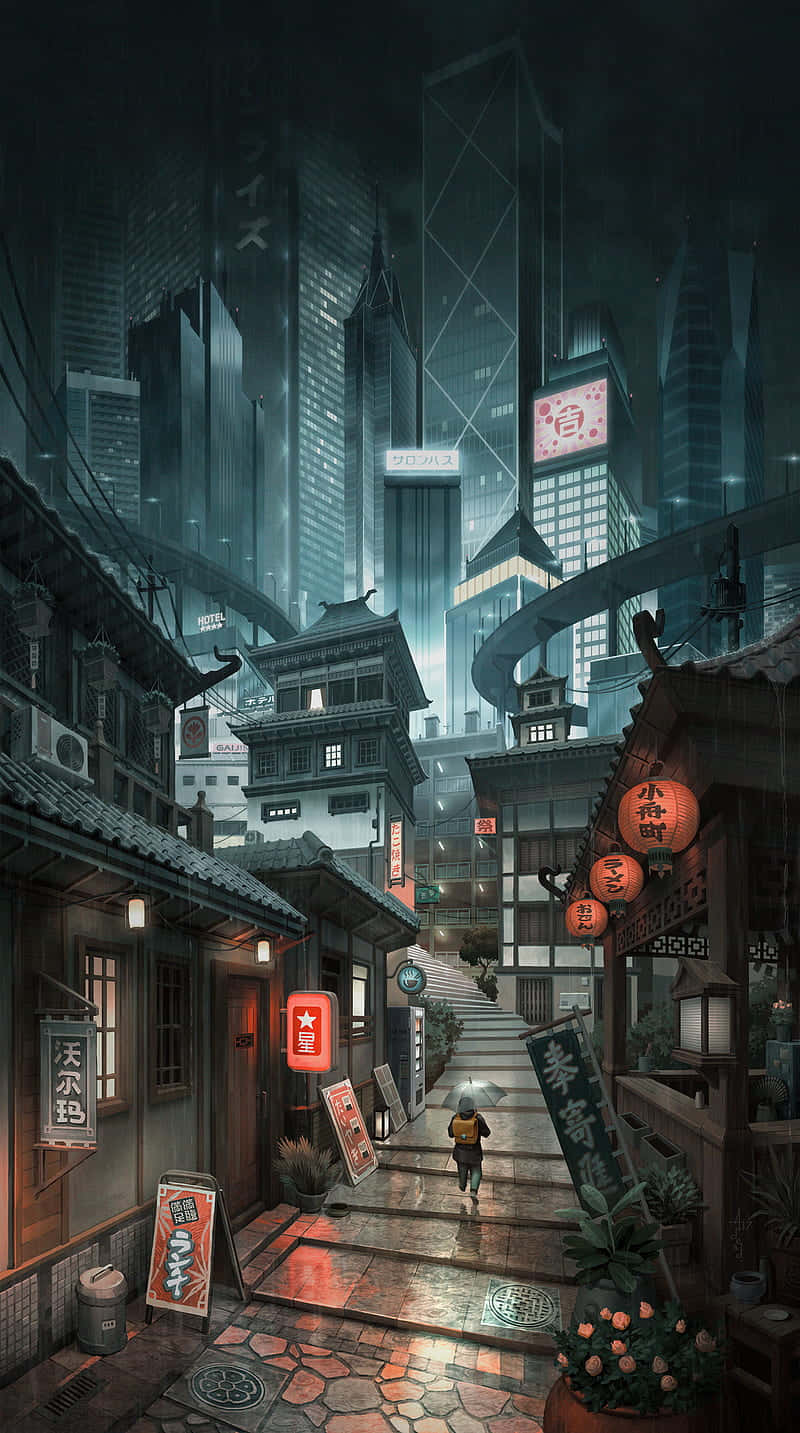 Thành phố Tokyo về đêm trong anime Hình nền