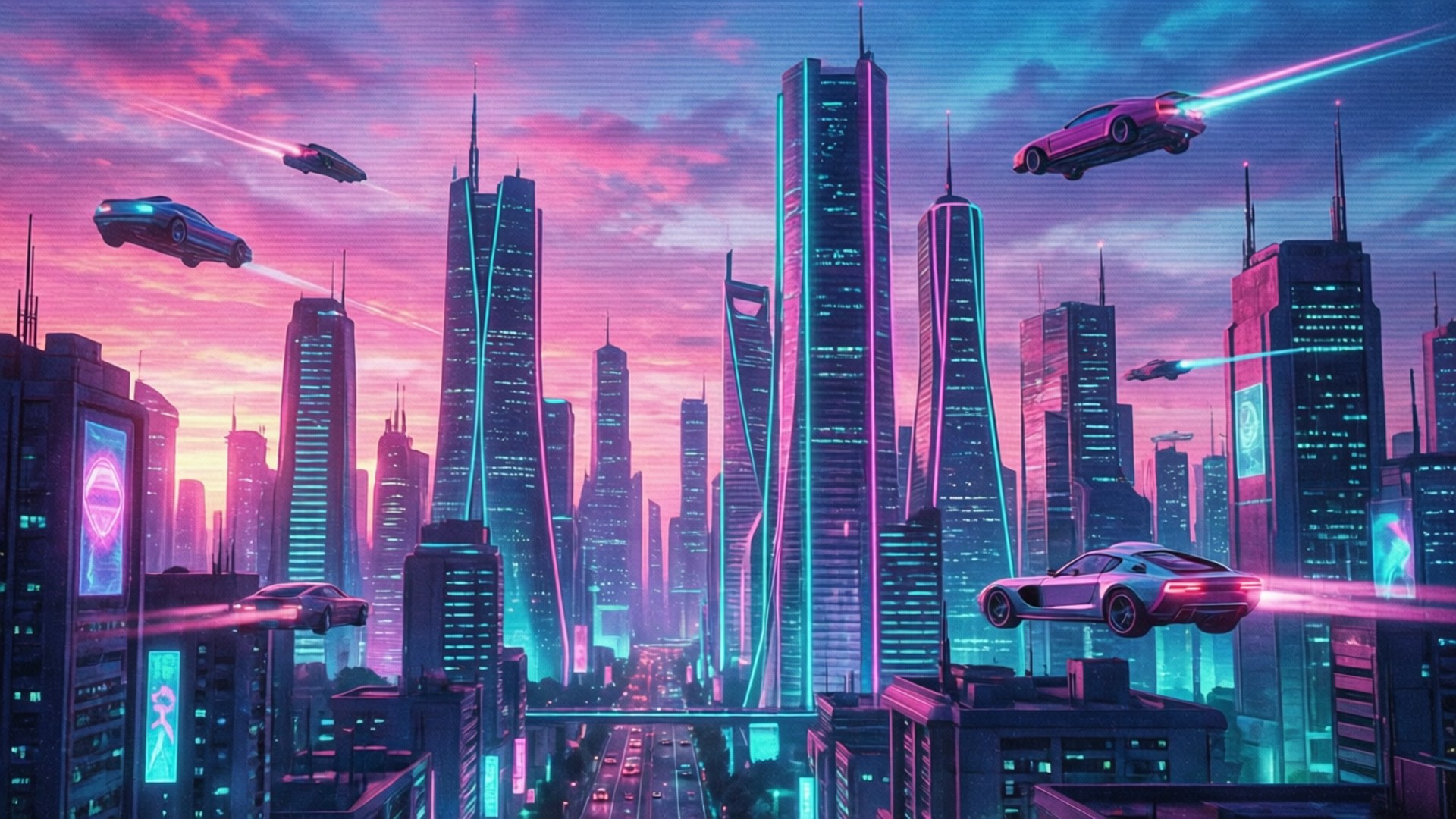 Thành phố tương lai ánh đèn neon Hình nền