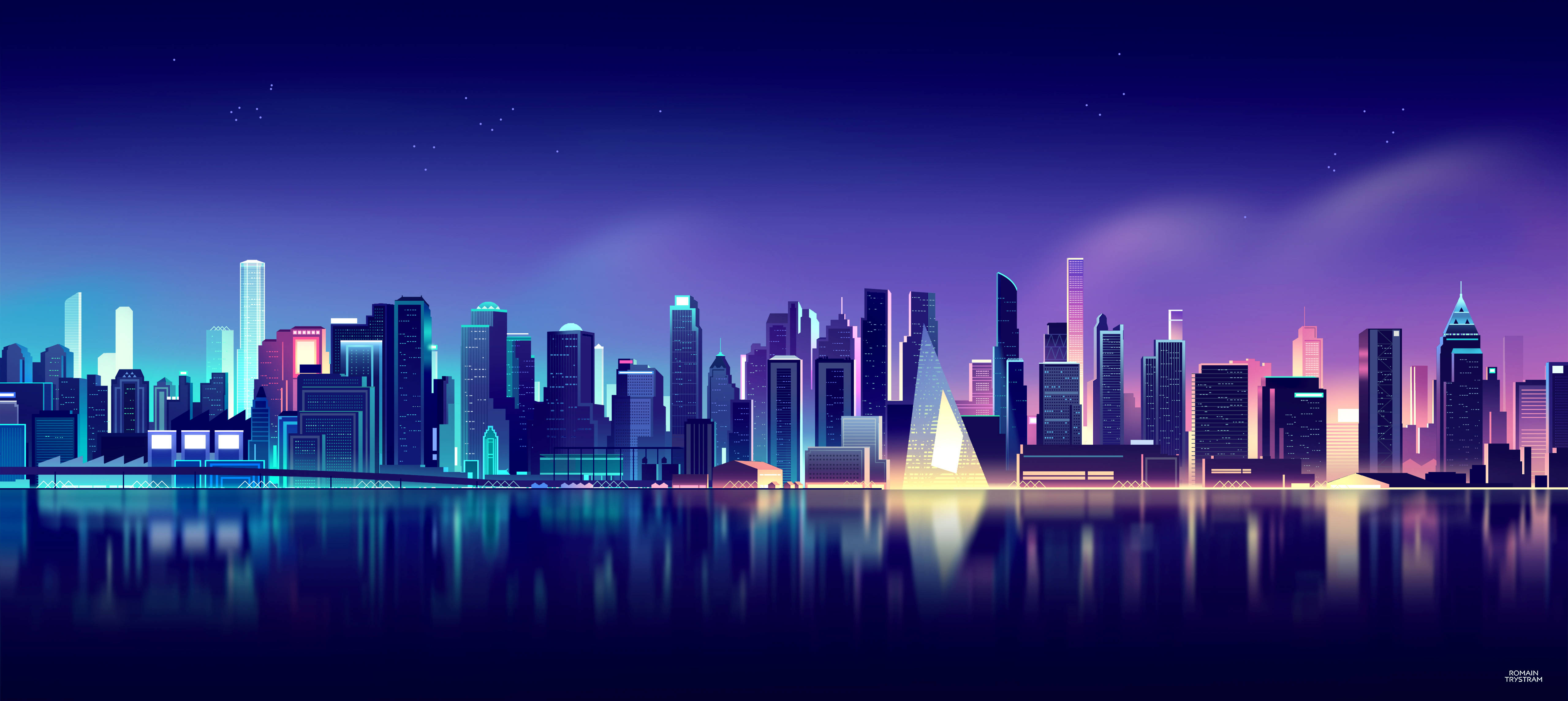 Thành phố xa xăm tím neon thẩm mỹ Hình nền
