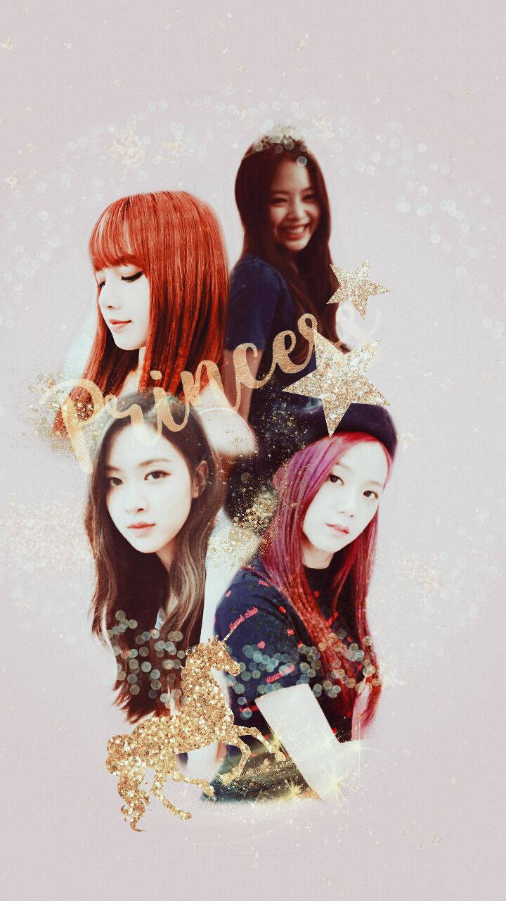 Hình nền Blackpink các thành viên với dòng chữ Princess vàng kim trên nền trắng