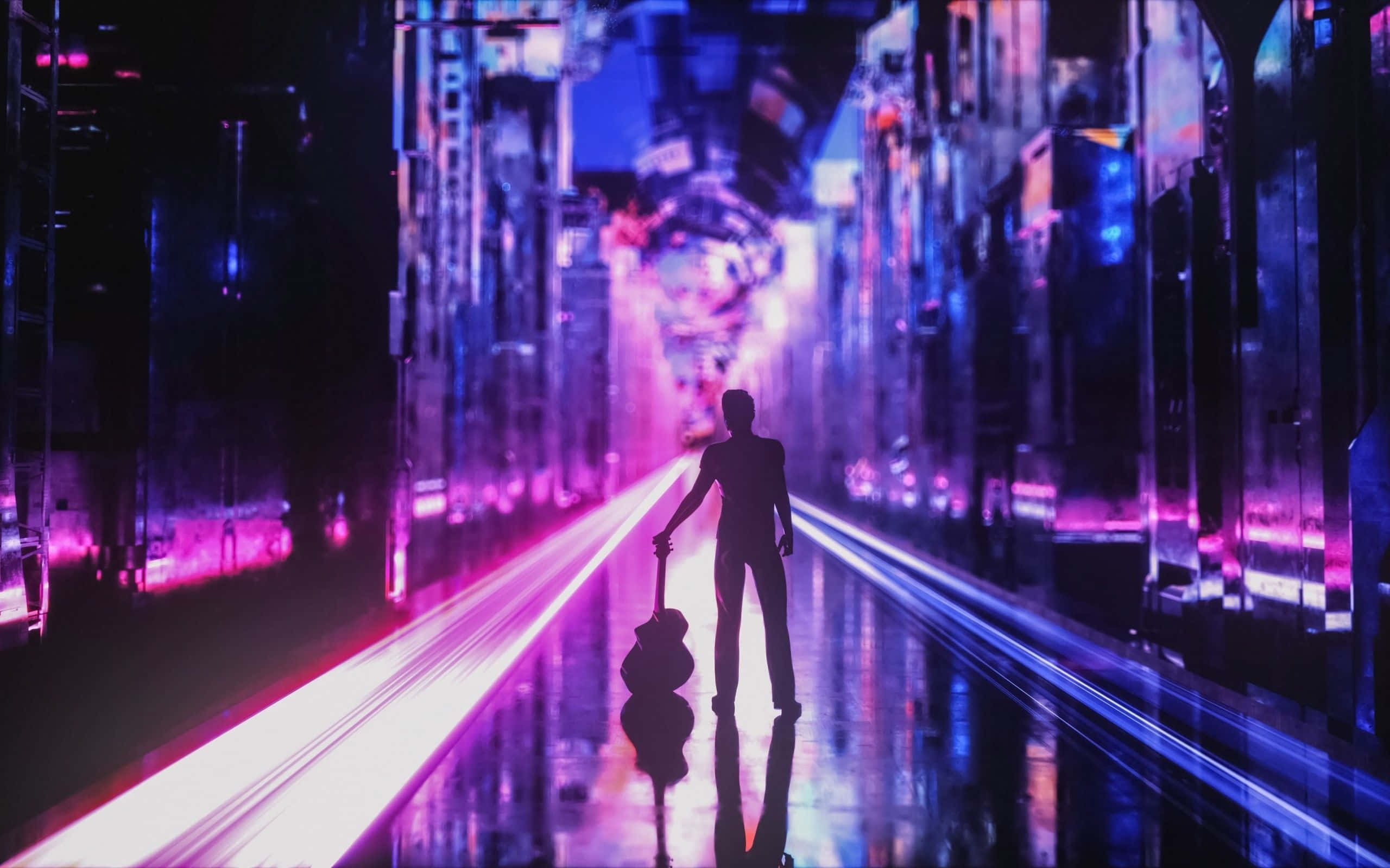 Thắp sáng bầu trời đêm ở Neon City Hình nền