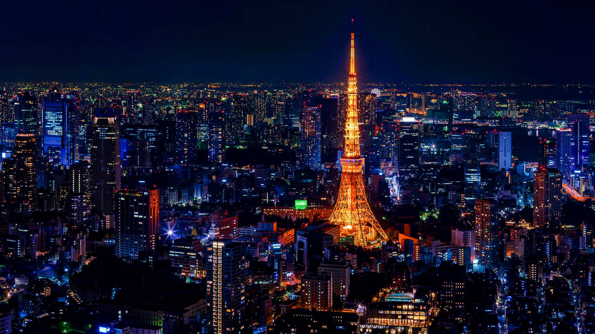 Tháp Tokyo Vàng Ánh Đèn Thành Phố Rực Rỡ Hình nền