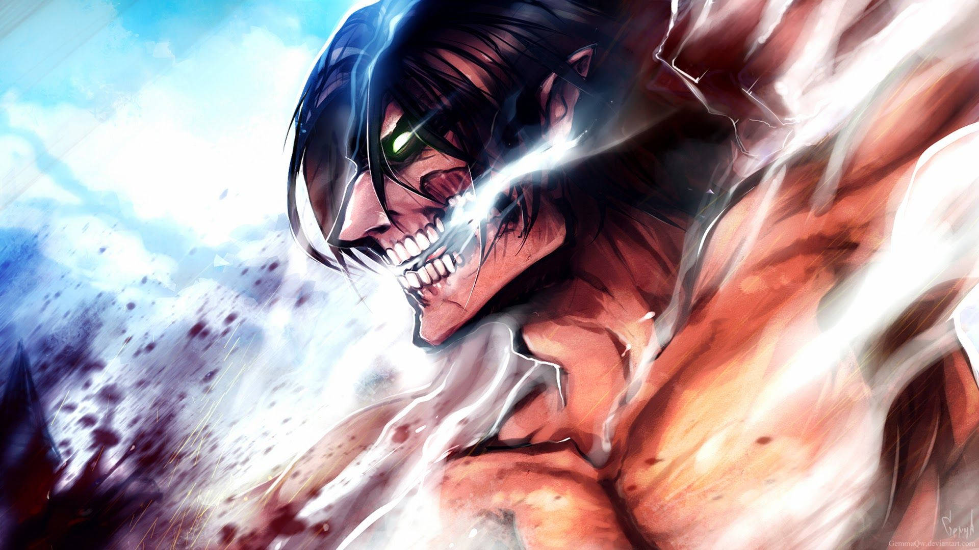 Eren đang bốc hơi trong hình dạng Attack Titan trong hình nền Attack On Titan.