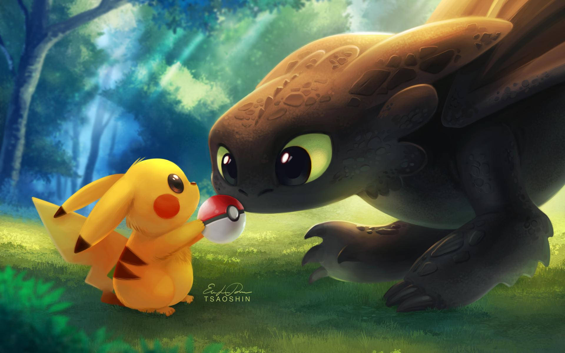 Thể hiện sự ủng hộ dành cho hai huyền thoại ngoài đời thực – Pikachu và Toothless. Hình nền