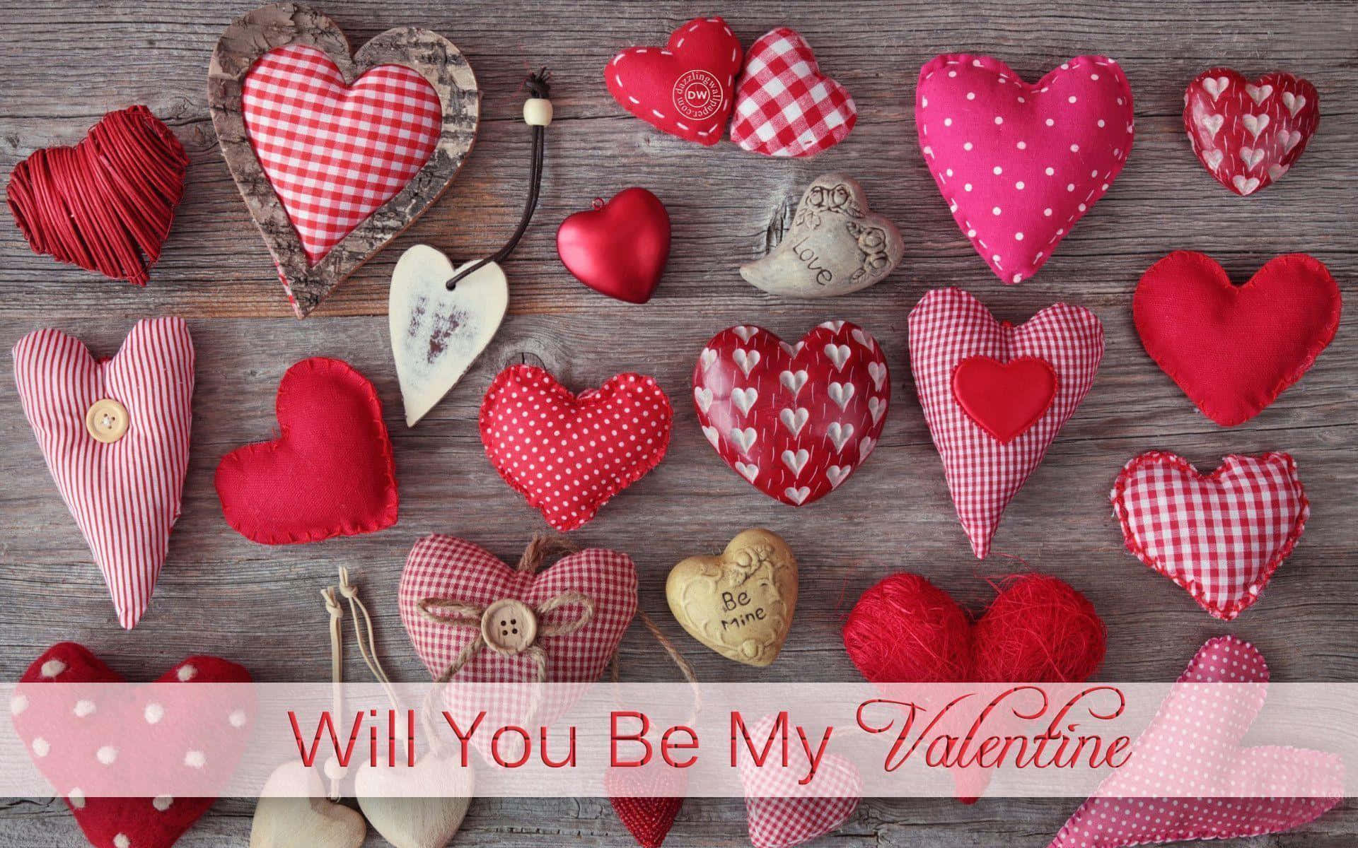 Thiệp Valentine với trái tim và dòng chữ 'Will you be my Valentine' Hình nền