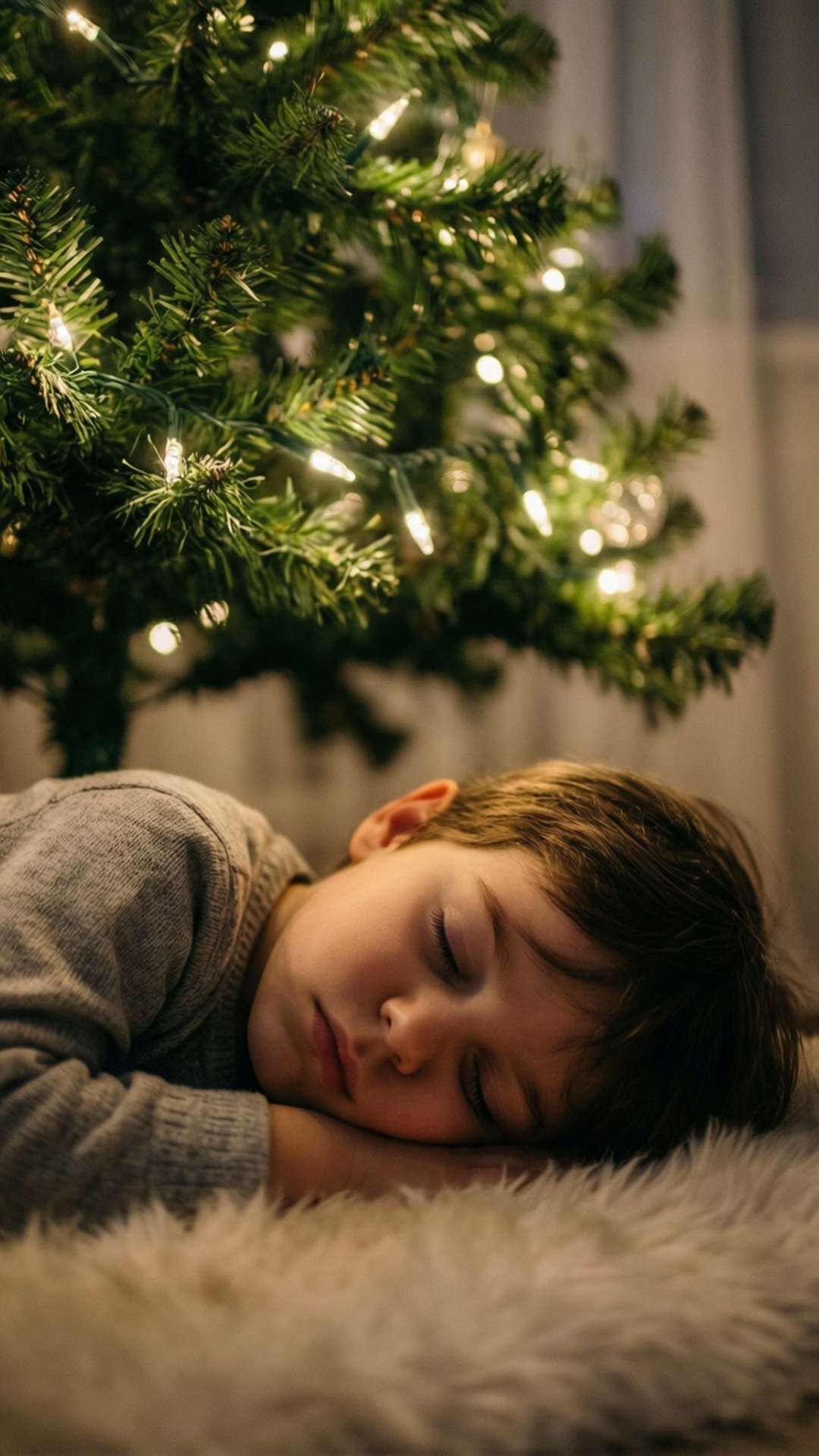 Thiếu nhi ngủ dưới cây thông Hình nền
