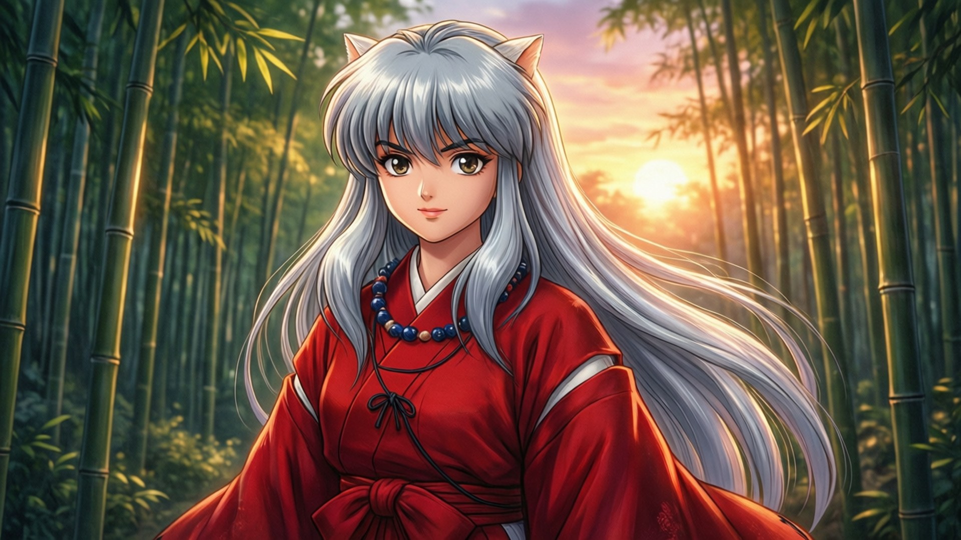 Thiếu nữ Anime trong rừng tre Hình nền