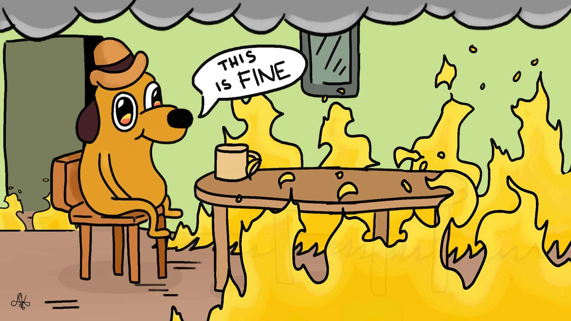 This Is Fine Meme Với Căn Bếp Đang Cháy Hình nền