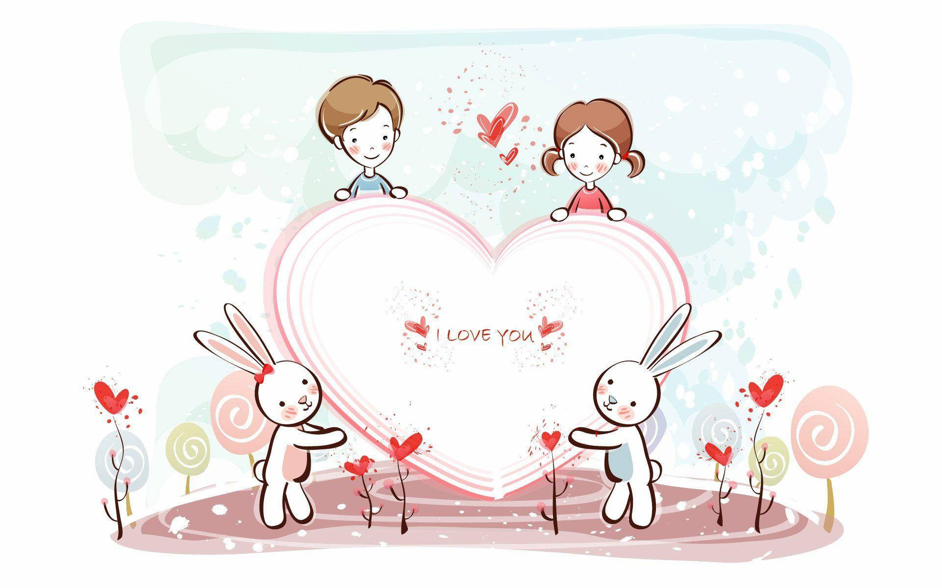 Thỏ con đáng yêu và trẻ em Hình nền