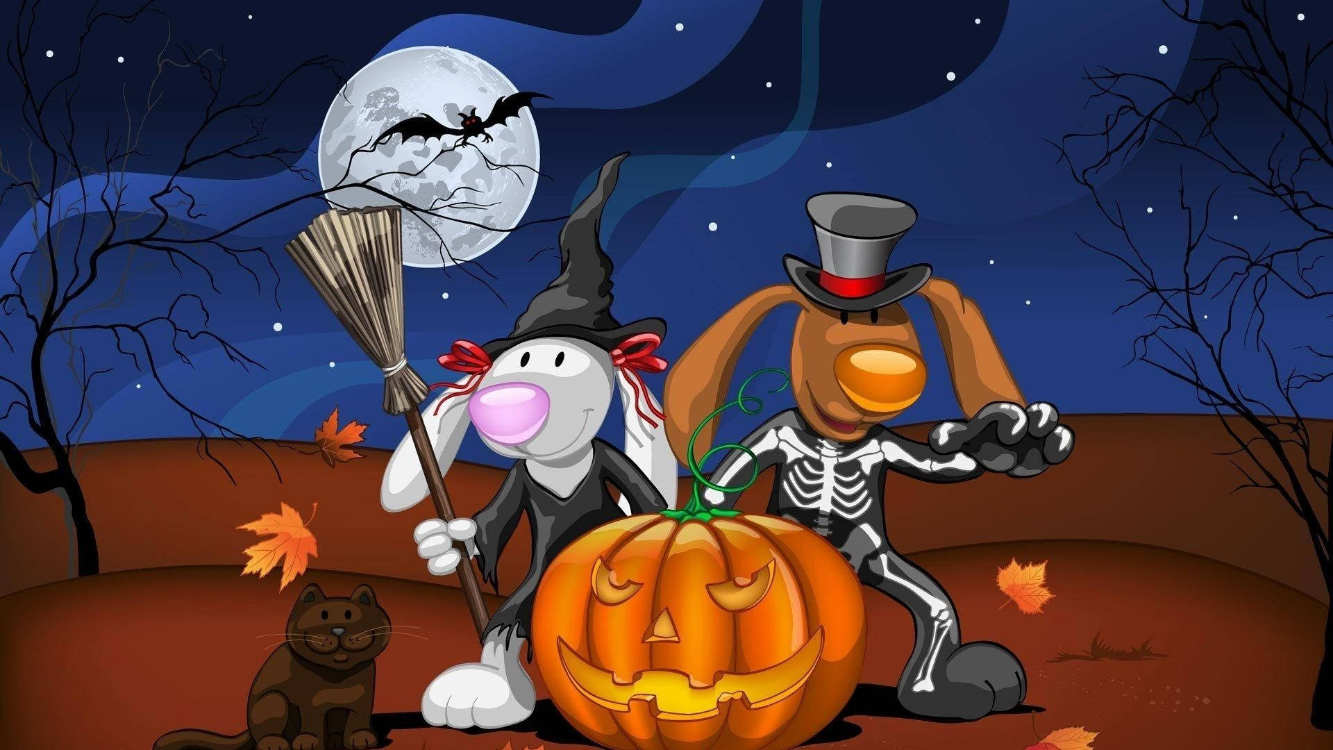 Thỏ Hoạt Hình Vui Nhộn Halloween Hình nền