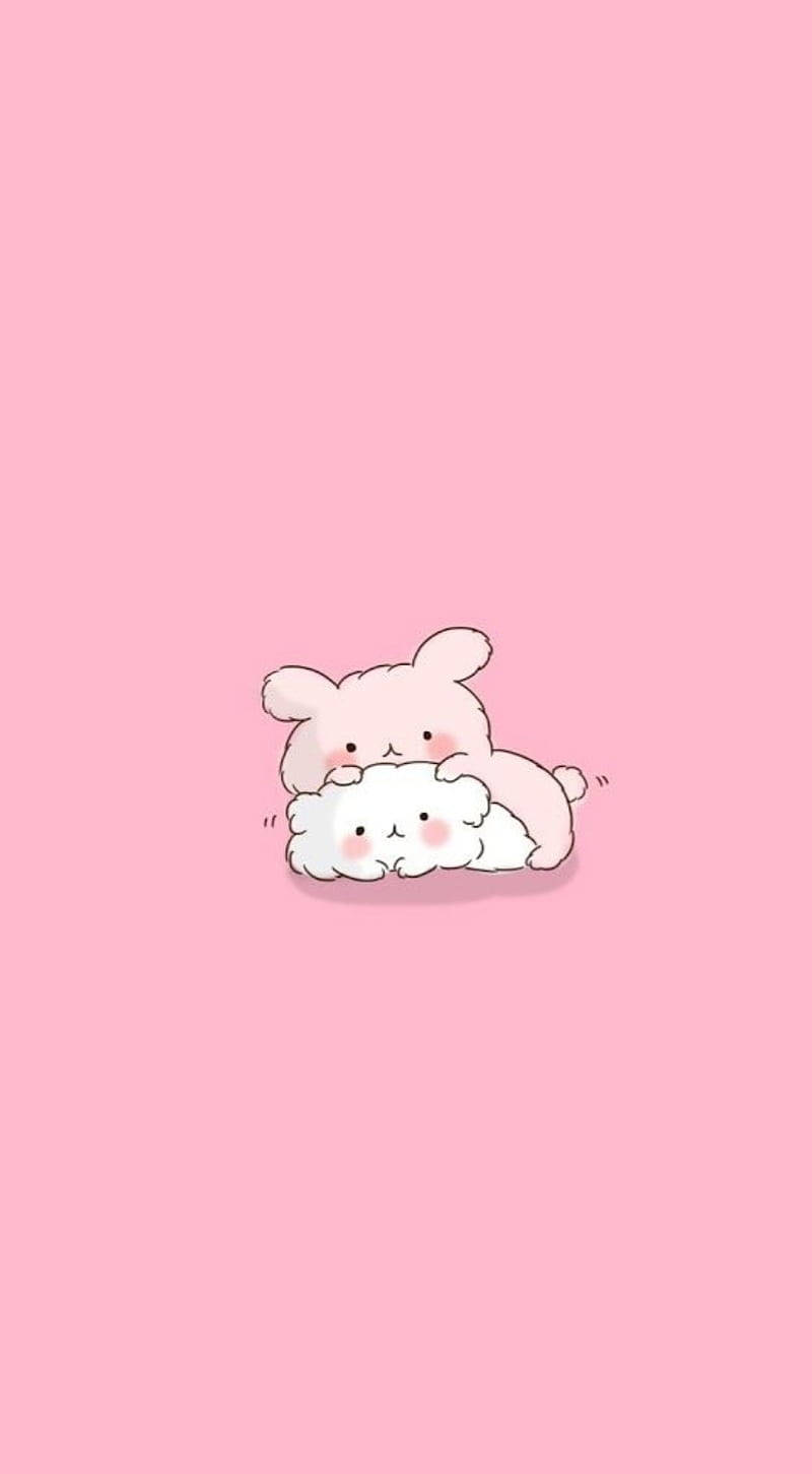 Thỏ Hồng Kawaii Và Mèo Hình nền