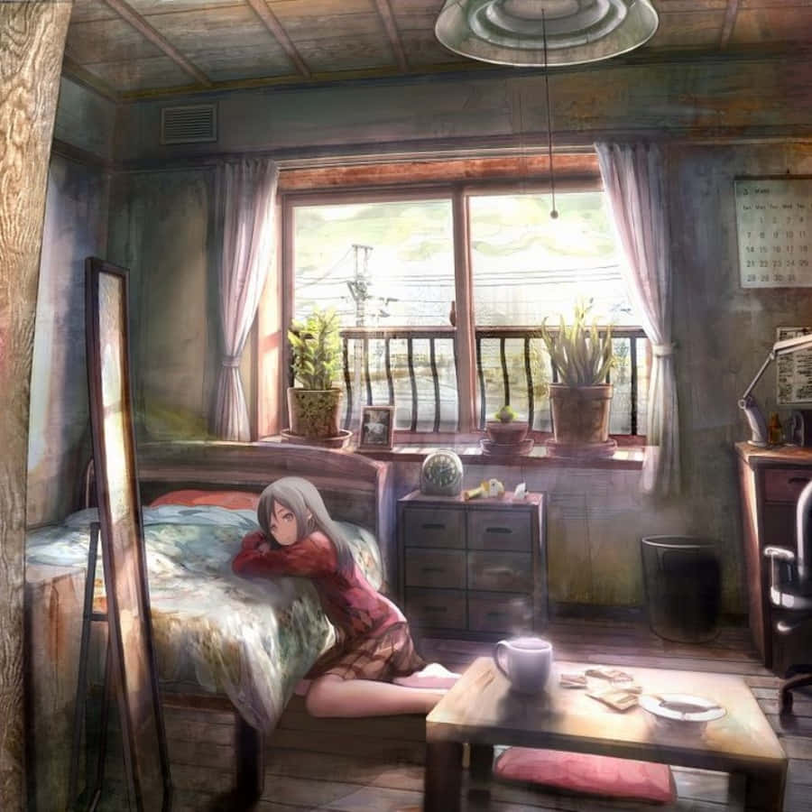 "Thư giãn và ấm cúng trong căn phòng anime đầy màu sắc" Hình nền