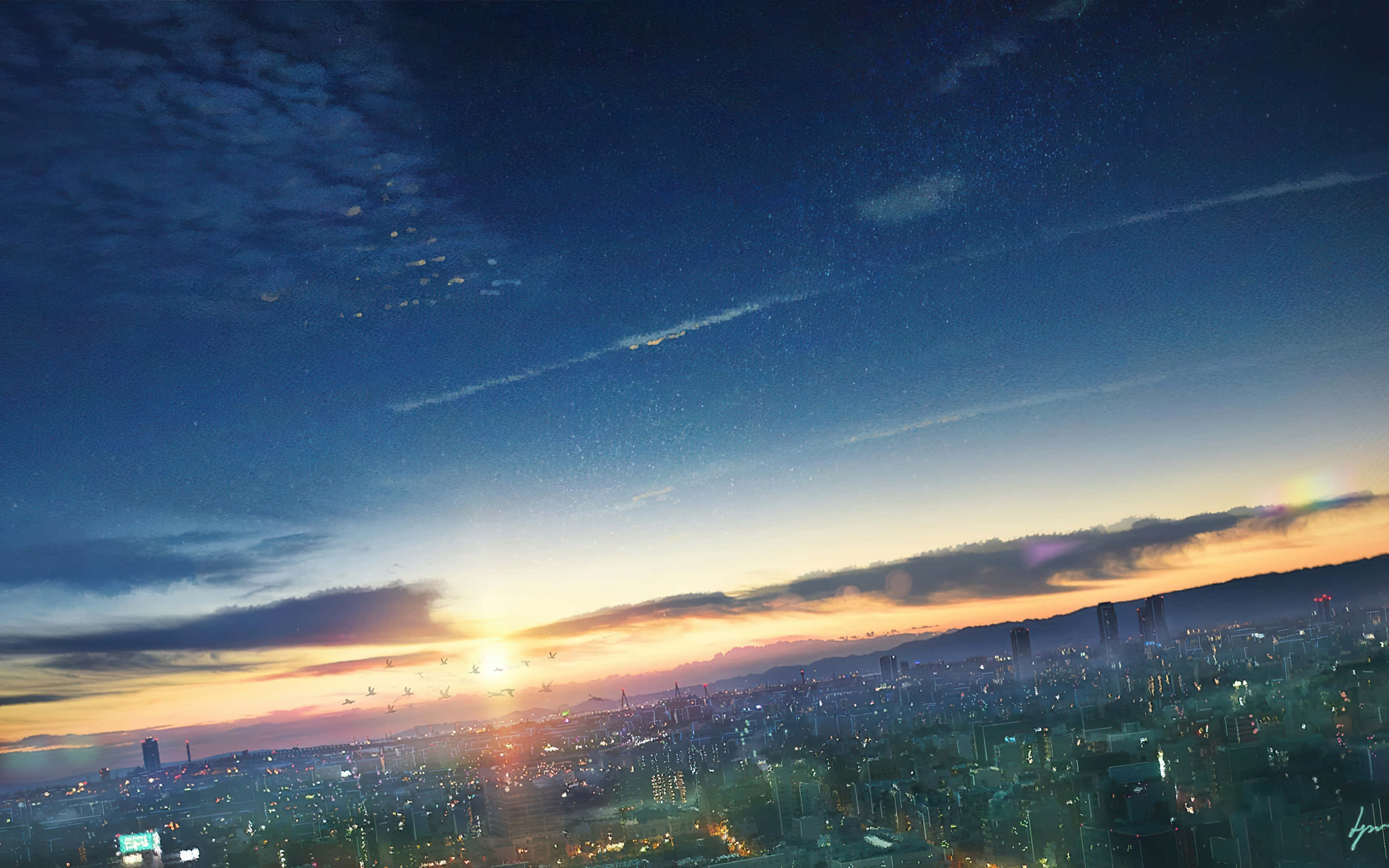Thức dậy cùng phép màu của Thành phố Anime Hình nền