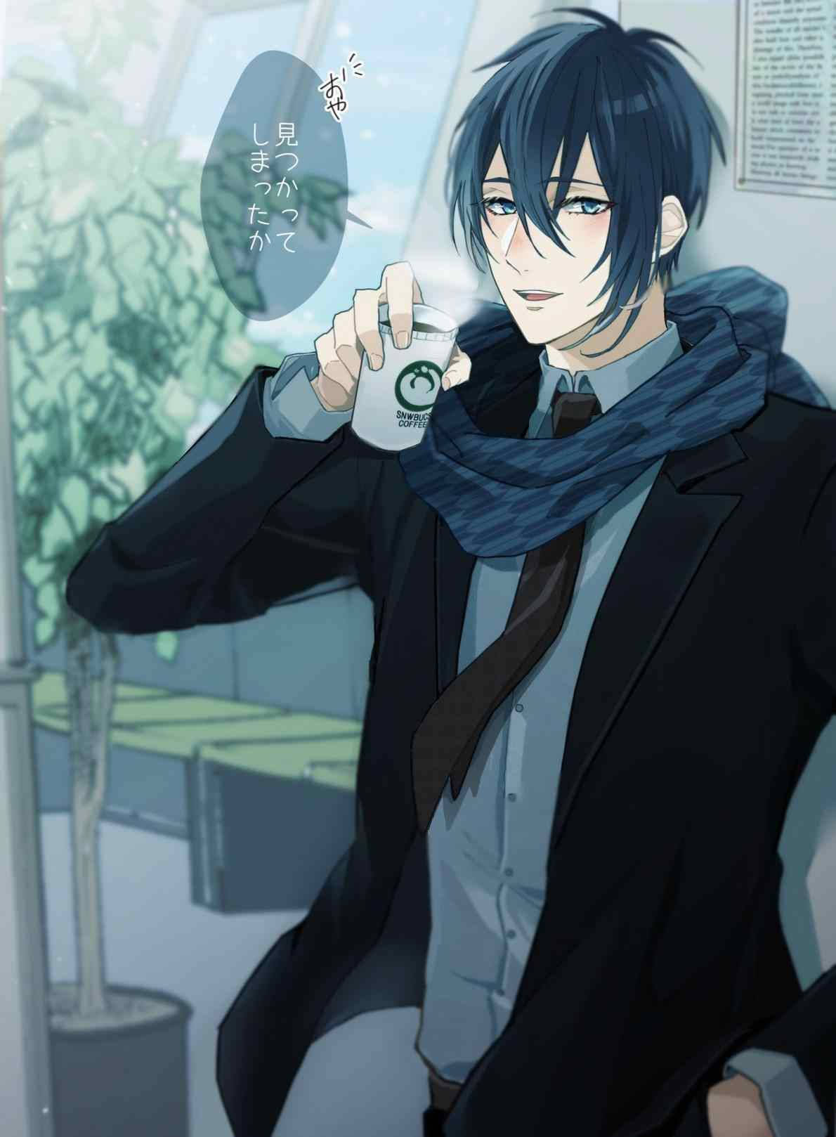 Hình nền chàng trai anime điển trai với cà phê nóng
