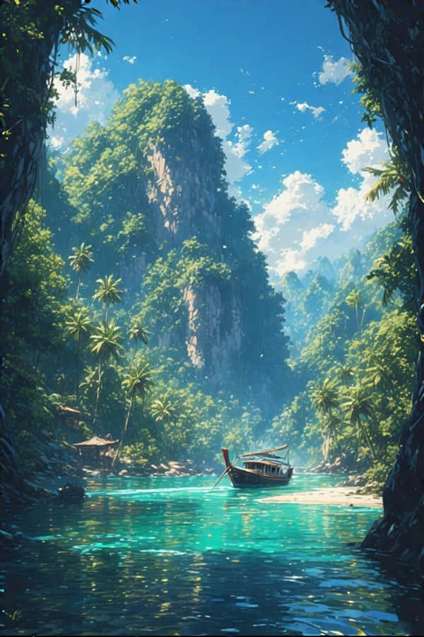 Thuyền dài và Vách đá vôi Thiên đường Nhiệt đới 4K Hình nền