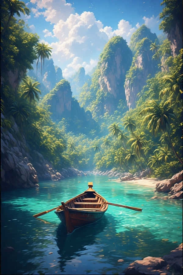 Thuyền thúng và vách đá vôi thiên đường nhiệt đới 4K Hình nền