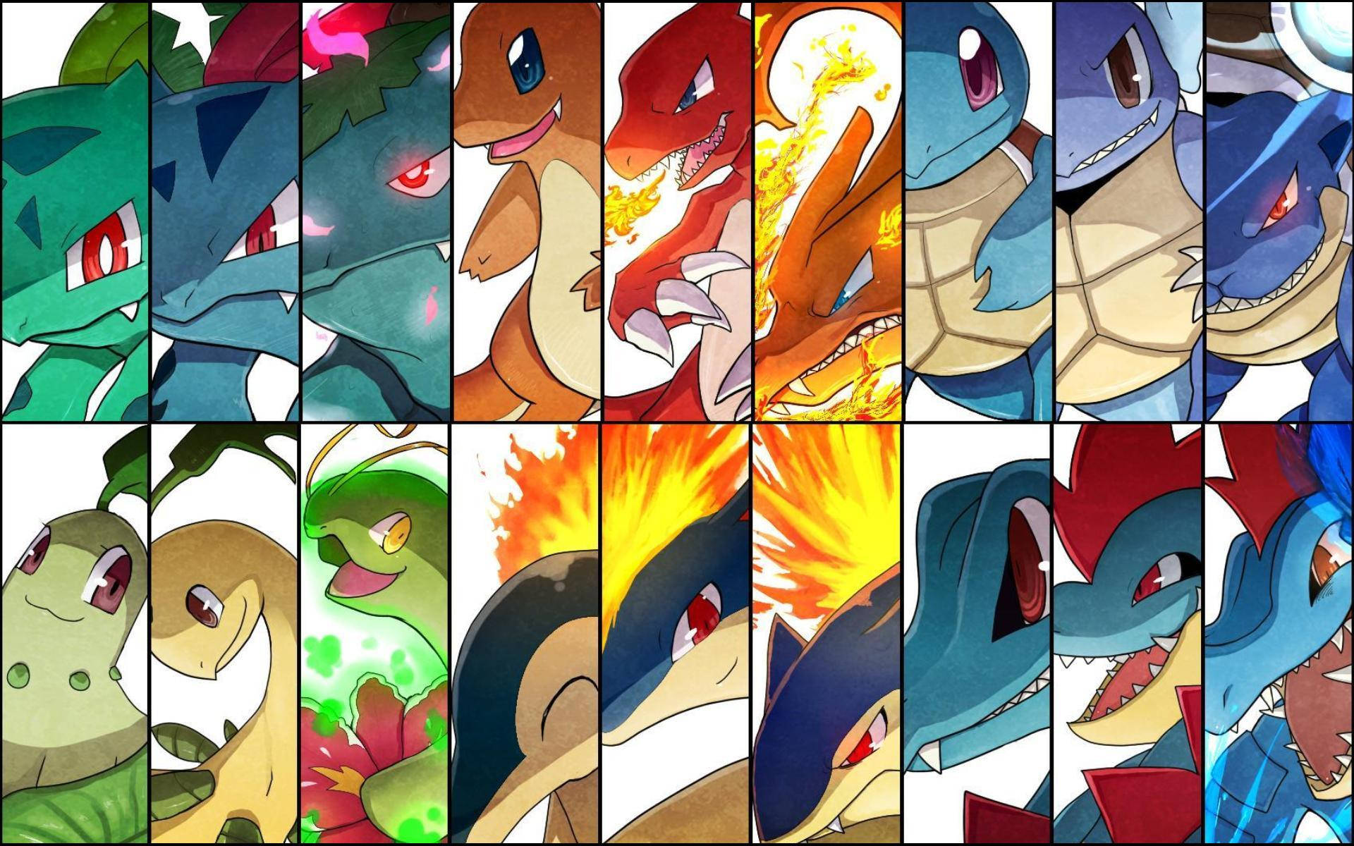 Hình ảnh tiến hóa của Bulbasaur, Charmander và Squirtle.