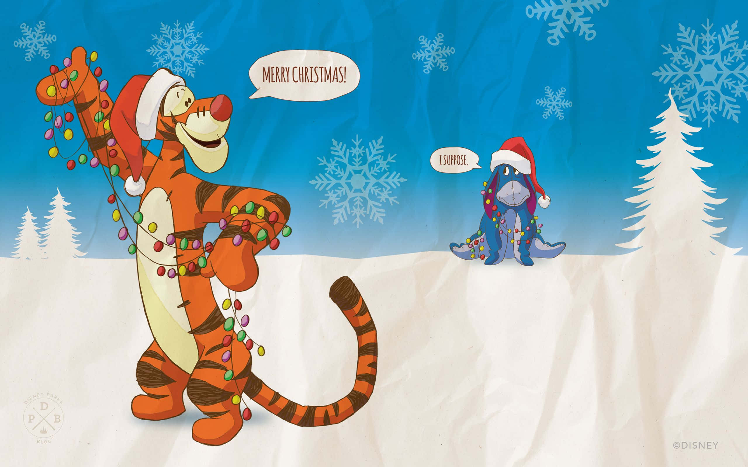 Tigger và ông già Noel trong tuyết Hình nền