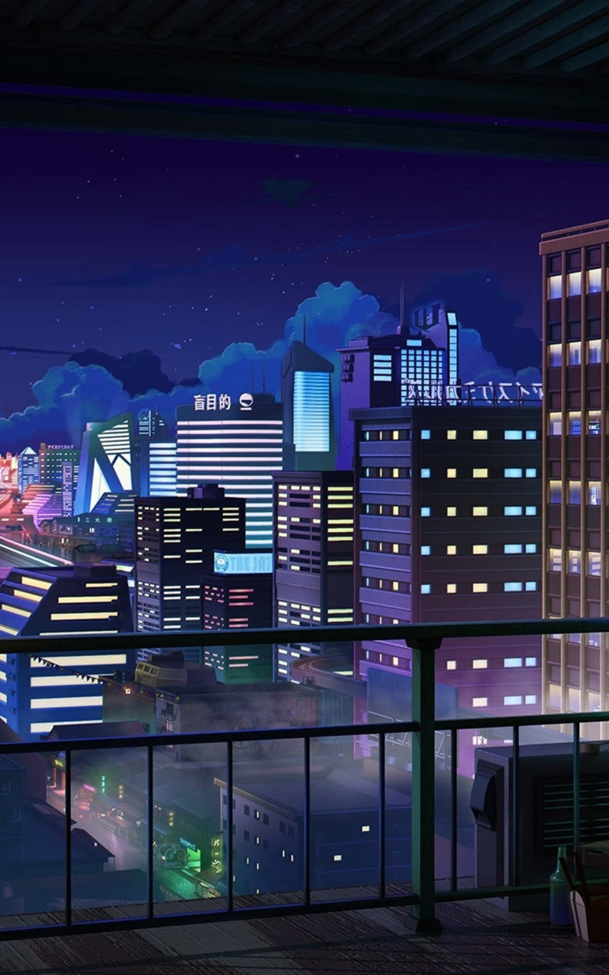 Tòa nhà thành phố đêm anime