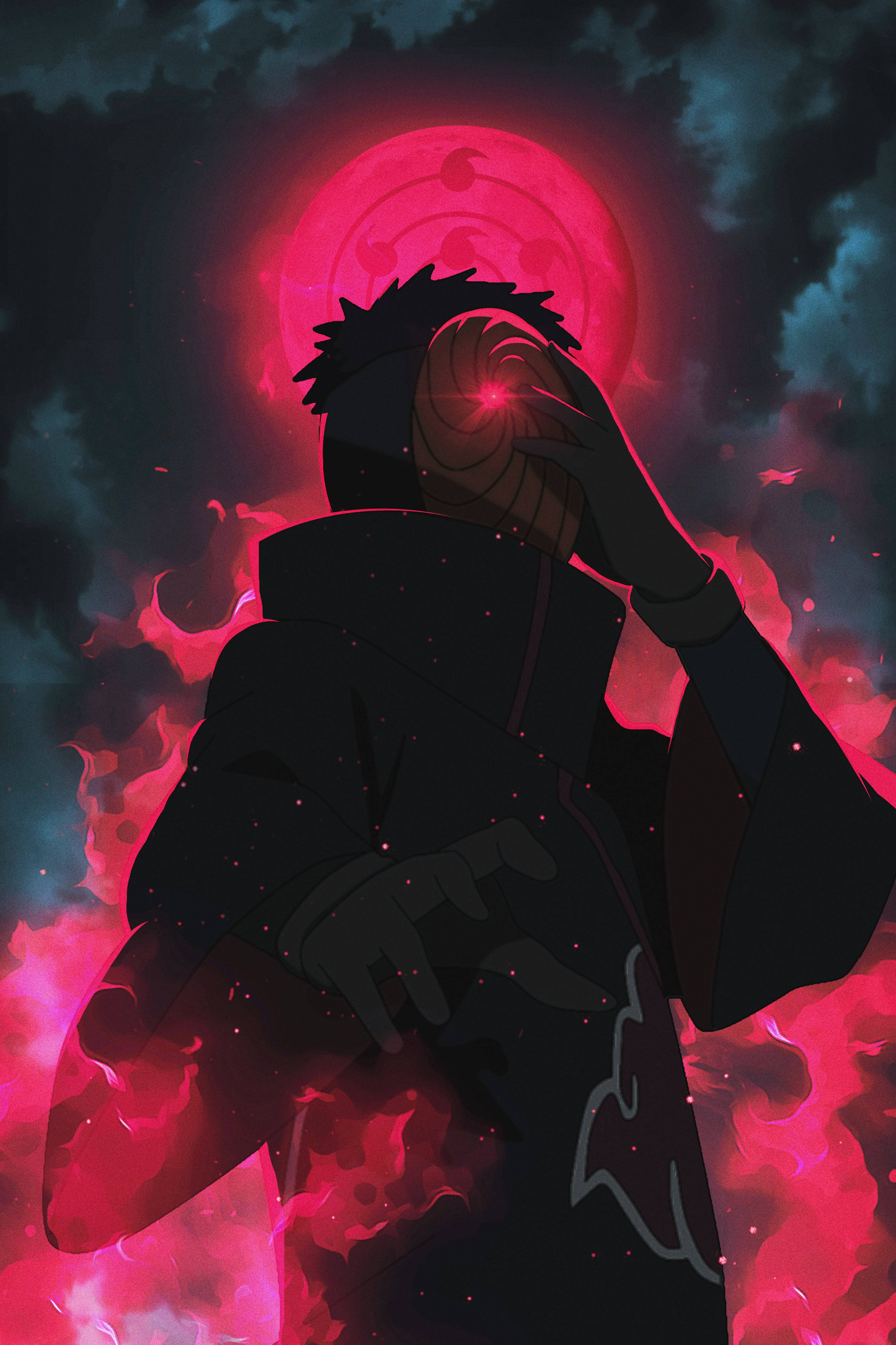 Tobi Naruto Đỏ Huyền Bí Chakra Và Mặt Trăng Hình nền