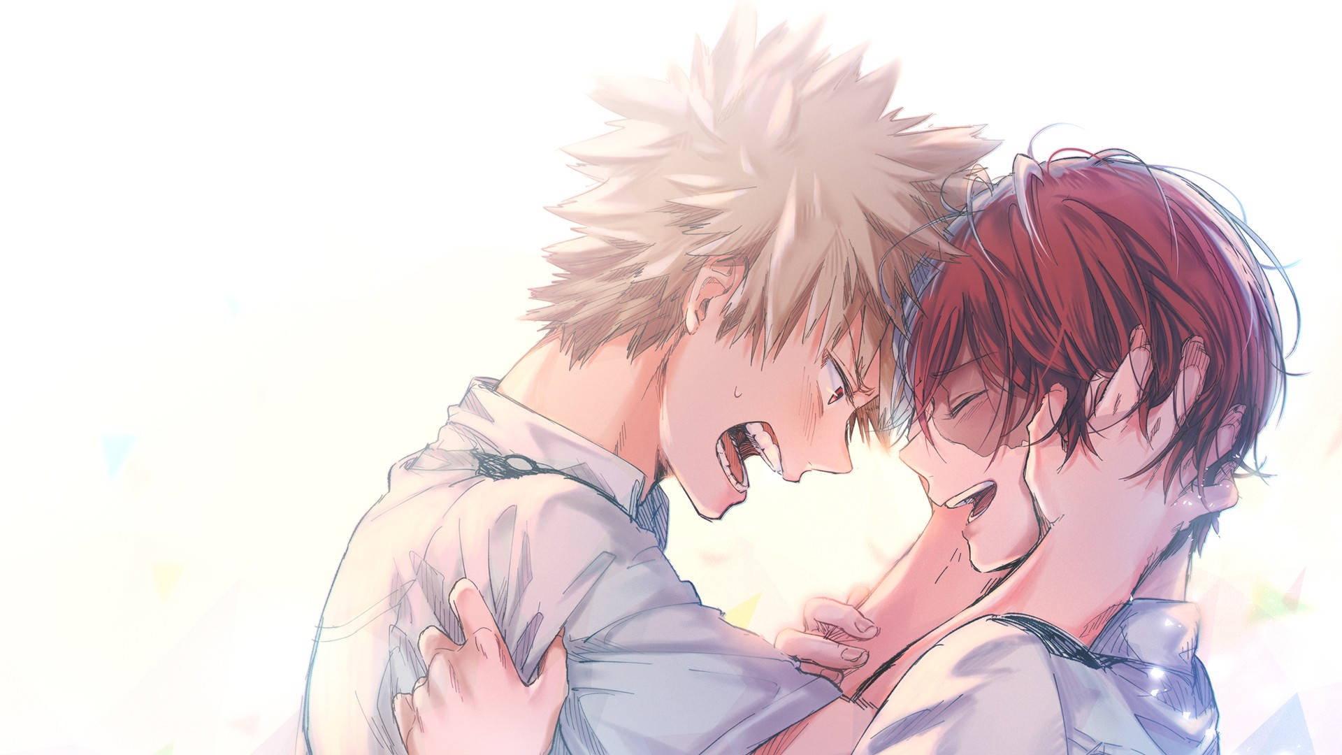 Todoroki và Bakugo dễ thương trên nền trắng Hình nền