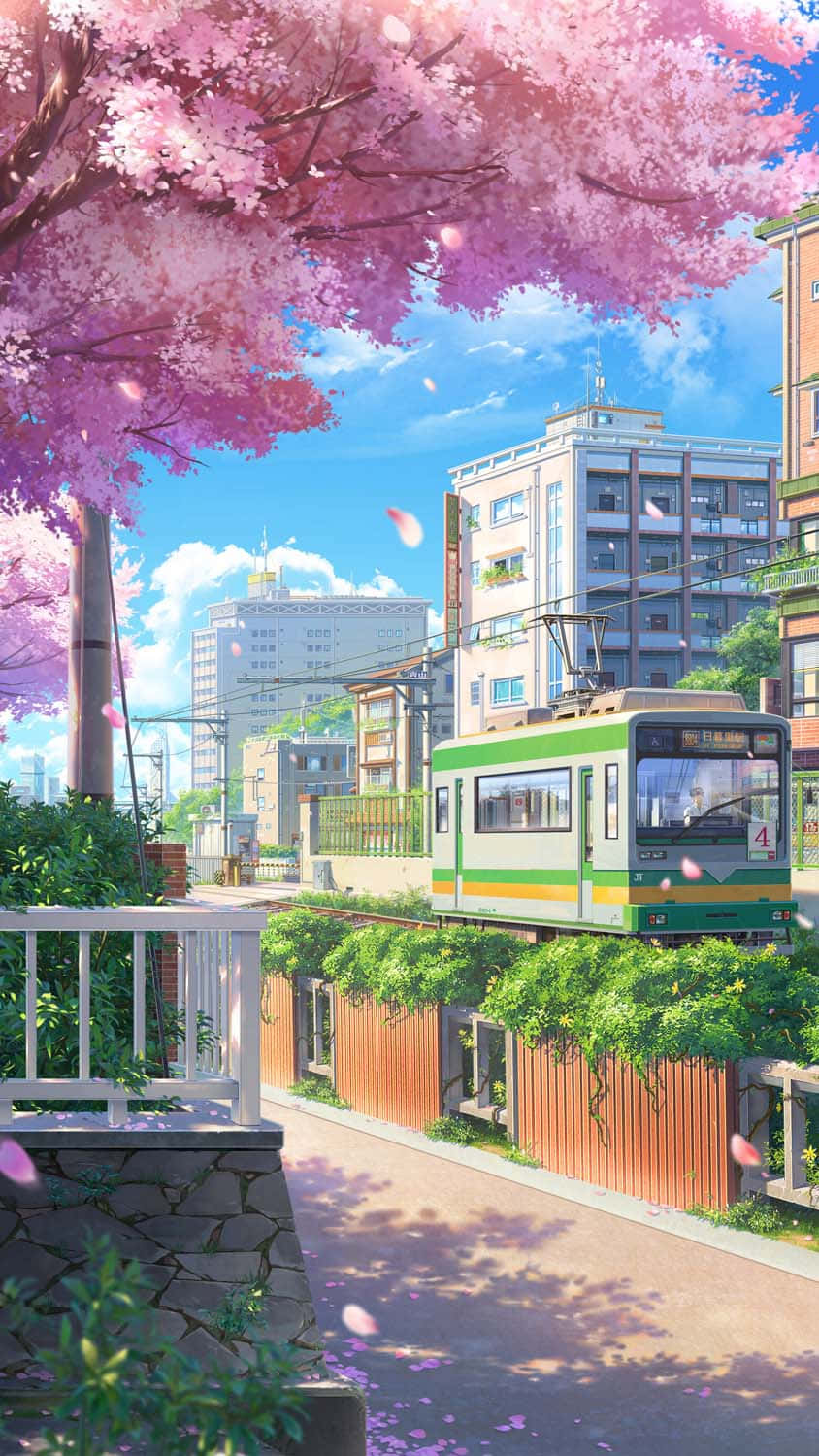 Tokyo Anime Thành Phố Với Cây Hoa Anh Đào Hình nền