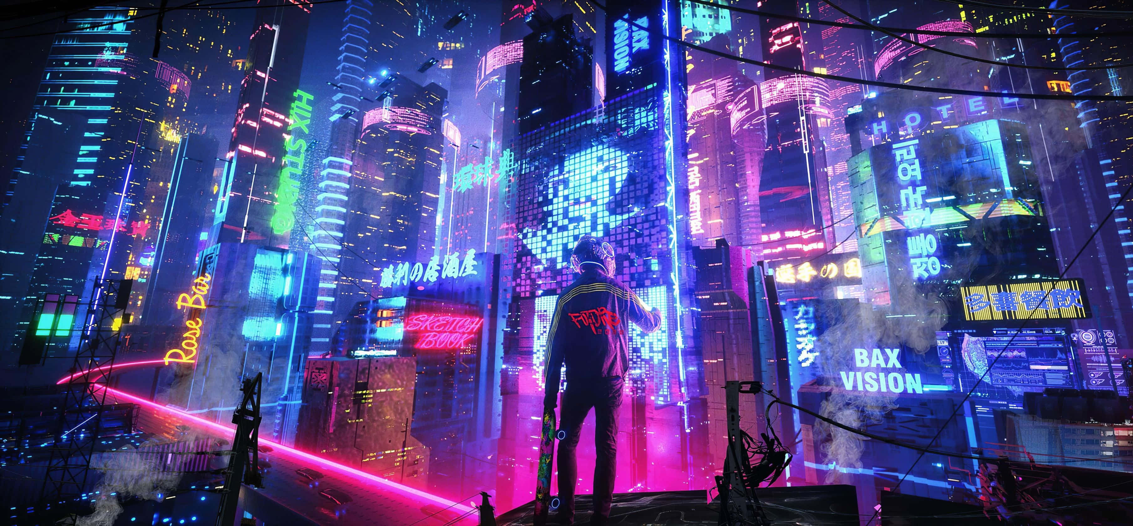 Trải nghiệm ánh đèn rực rỡ của Thành phố Neon Hình nền
