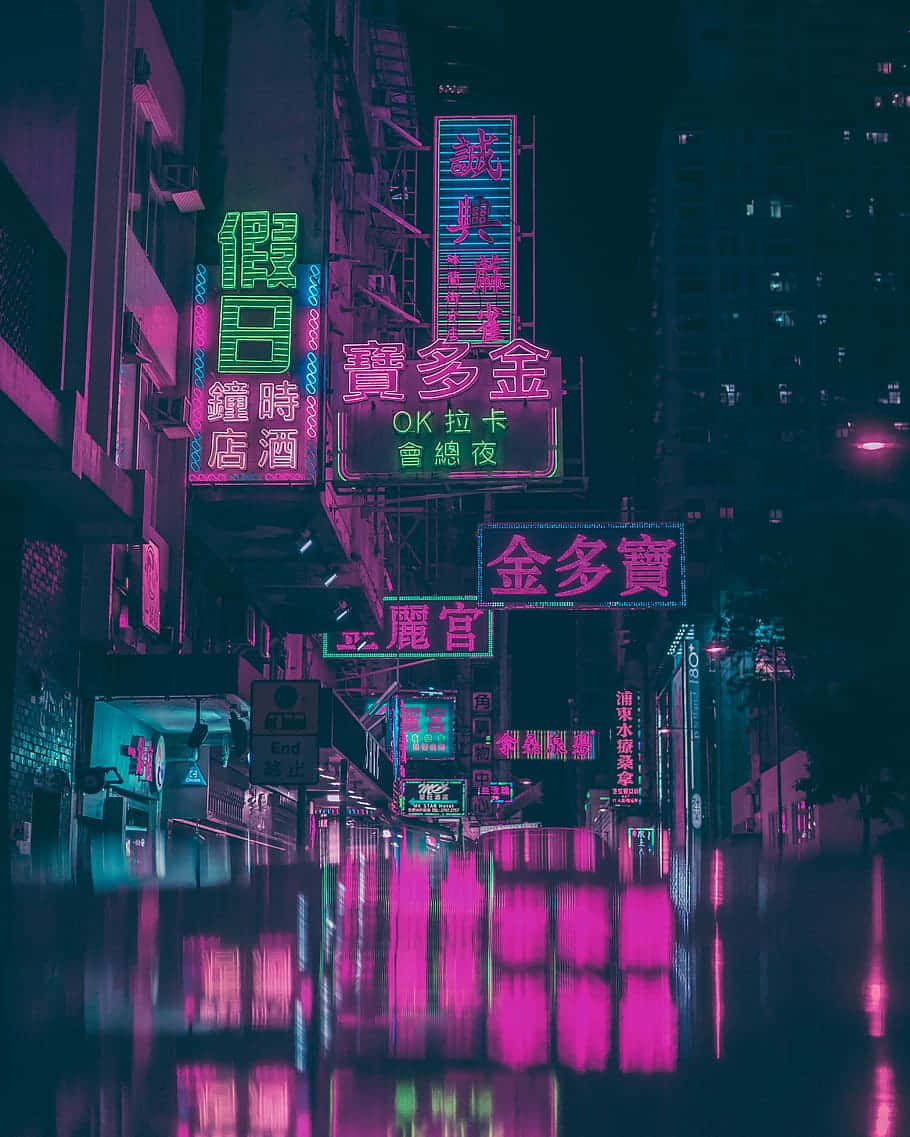 Trải nghiệm cuộc sống về đêm sôi động của Thành phố Neon Hình nền