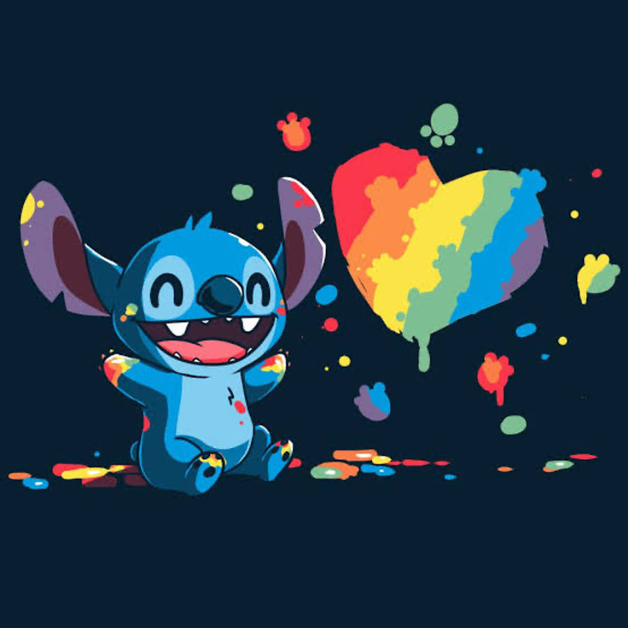 Trái Tim Cầu Vồng Stitch Thẩm Mỹ Hình nền