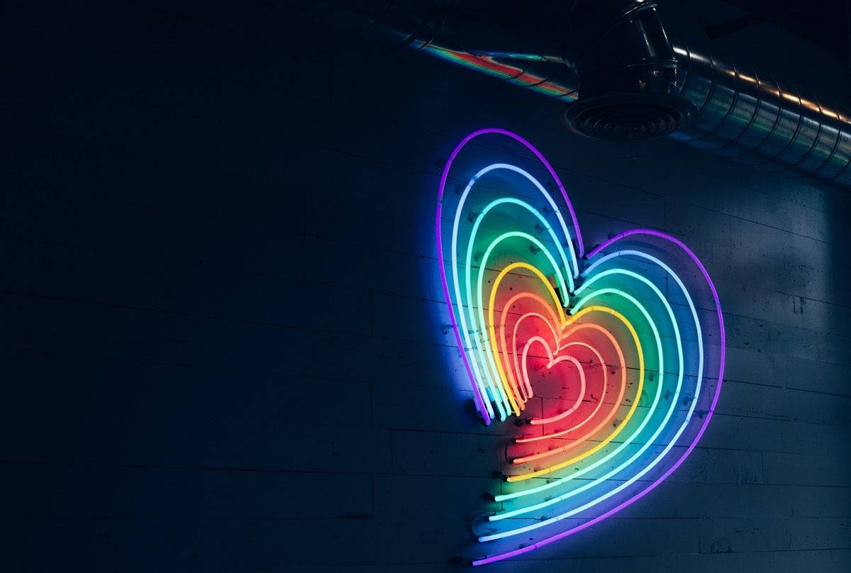 Trái tim thẩm mỹ ánh sáng neon cầu vồng Hình nền