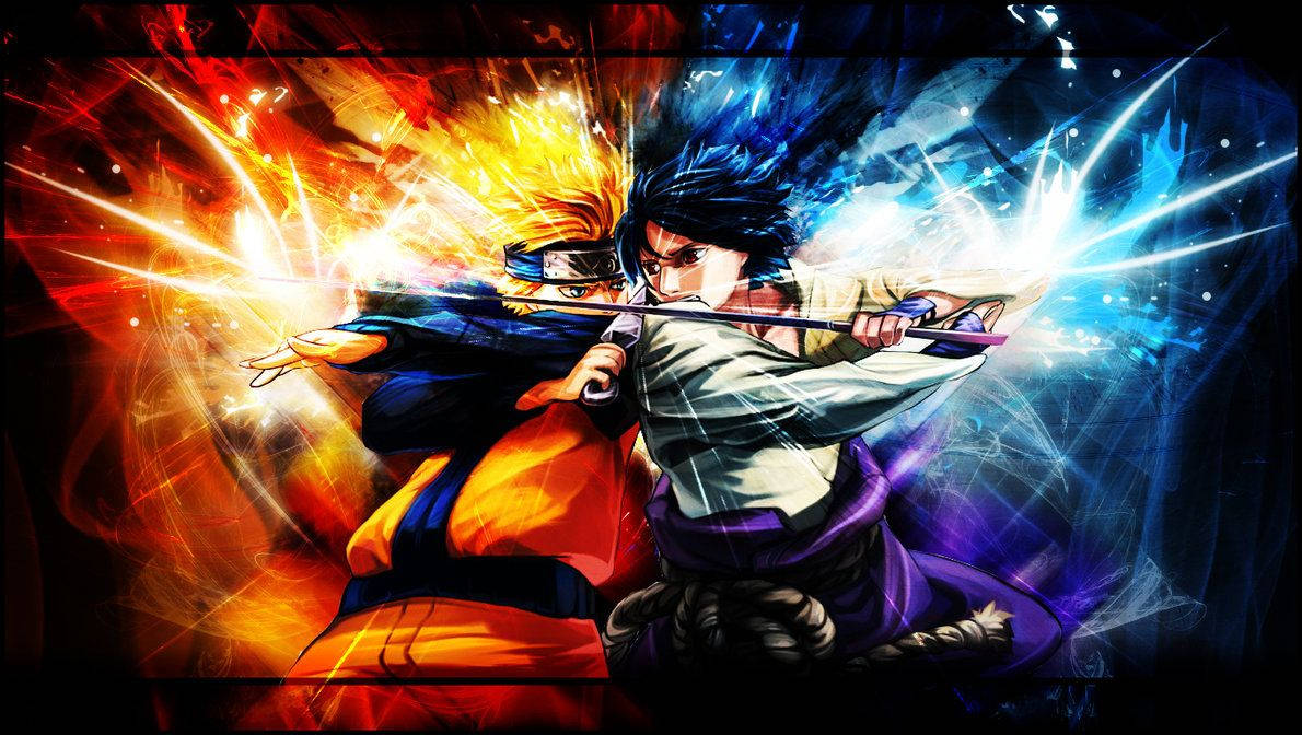 Naruto Uzumaki đối đầu Sasuke Uchiha của làng Lá sẵn sàng chiến đấu.
