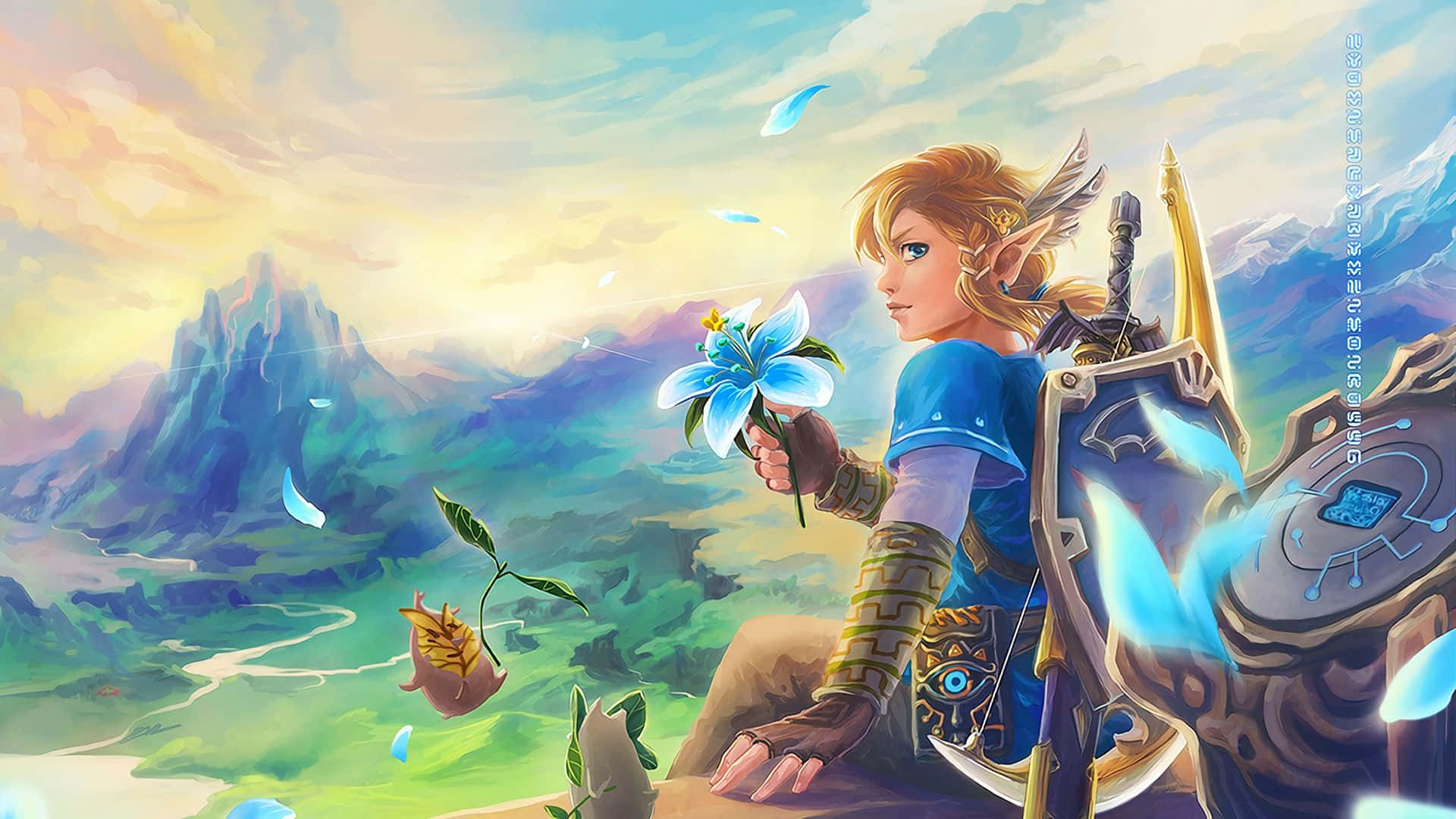 Tranh Fanart Zelda Botw Link Cầm Hoa Hình nền