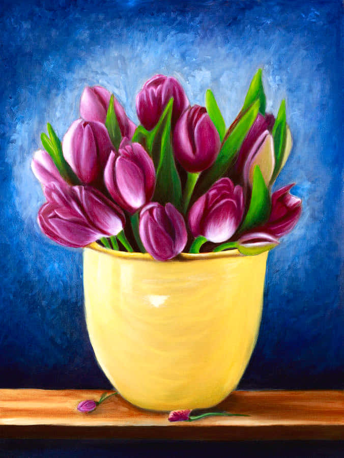 Tranh hoa tulip trong bình Hình nền