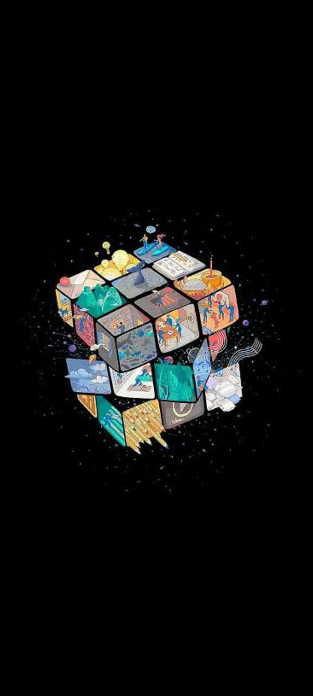 Tranh Nghệ Thuật Khối Rubik Vũ Trụ Hình nền