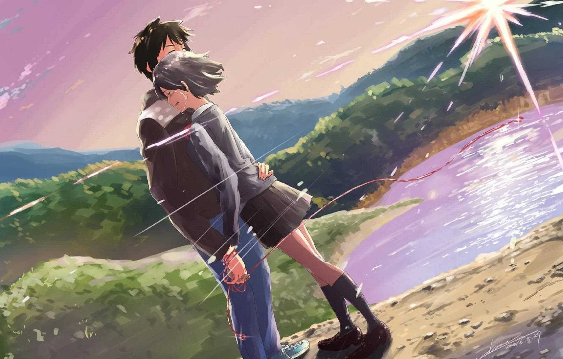 Tranh ôm nhau phong cách anime Hình nền