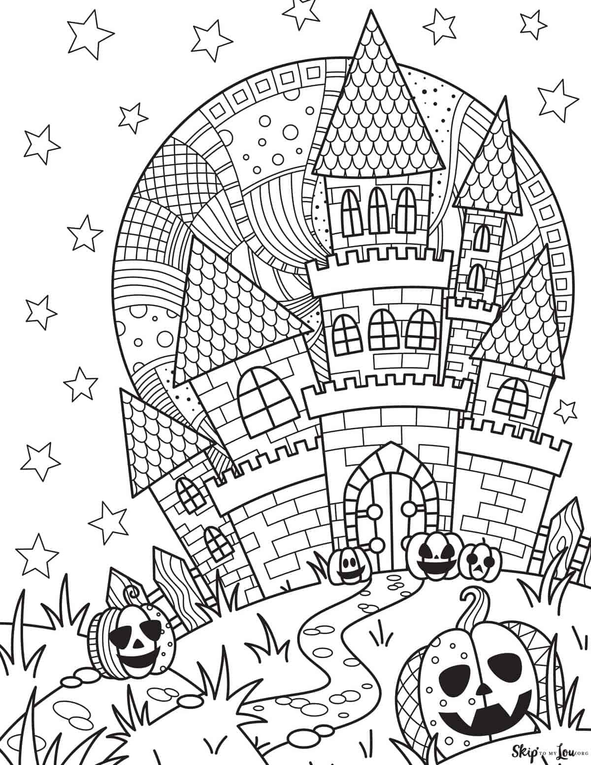 Tranh tô màu lâu đài ma quái Halloween Hình nền