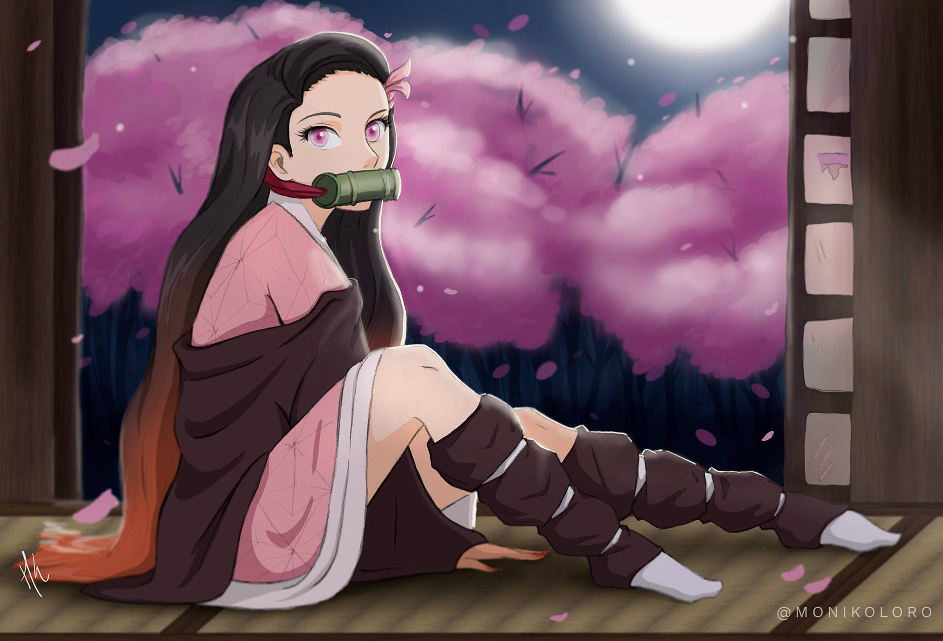 Tranh vẽ fan art Nezuko trong Thanh Gươm Diệt Quỷ Hình nền