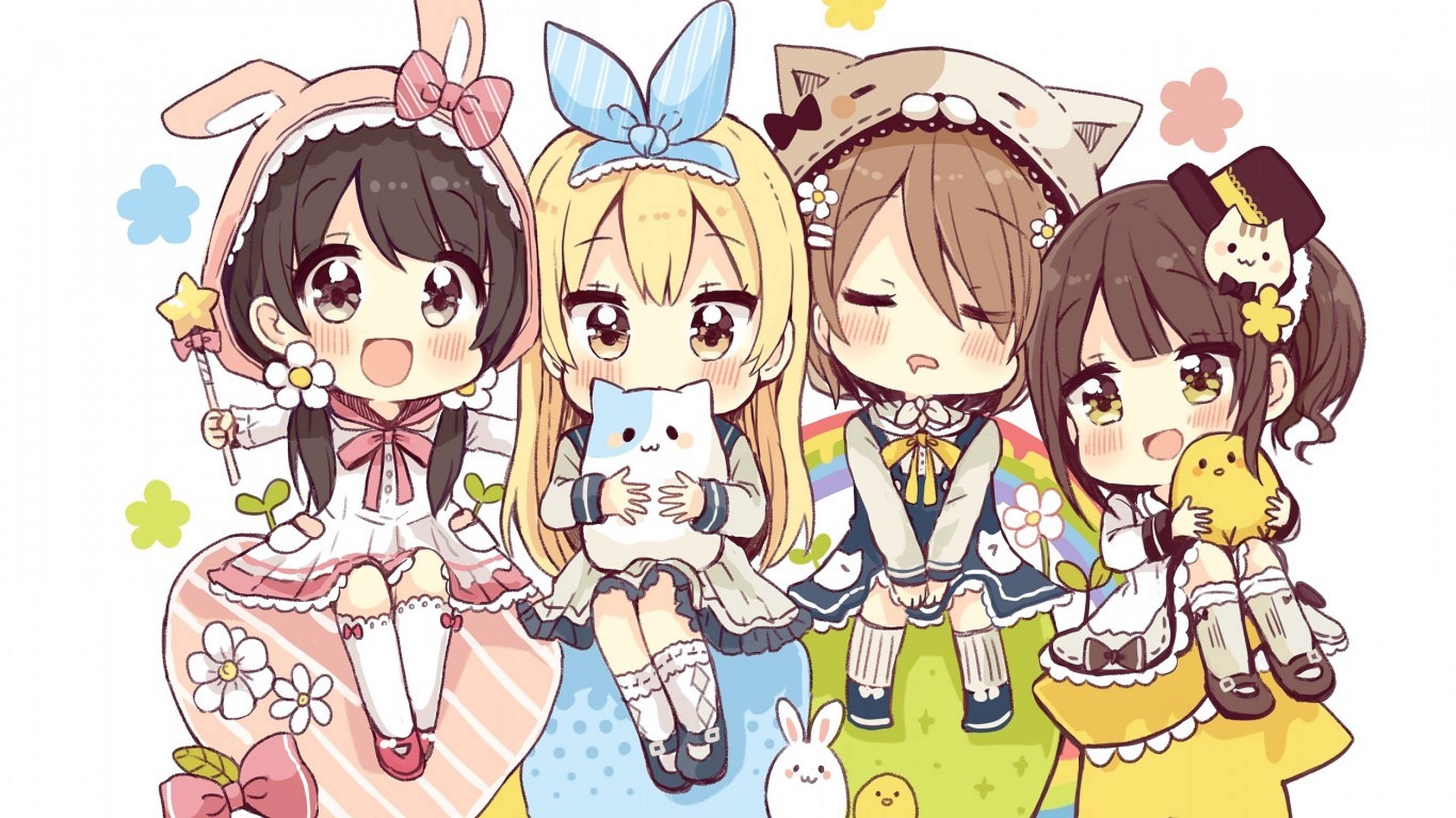 Trẻ em Anime trong váy sặc sỡ Hình nền